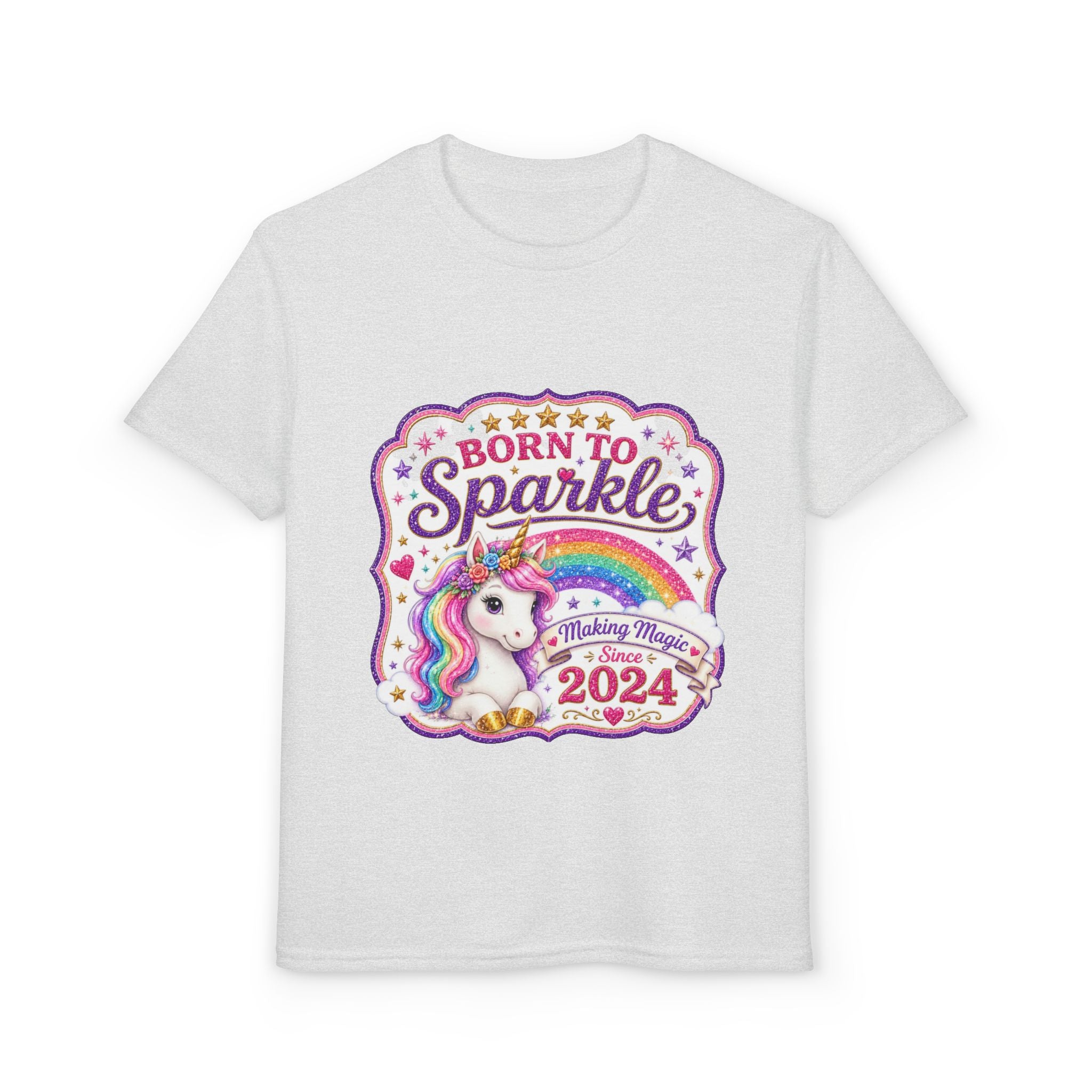 "Born to Sparkle" Unicorn Rainbow 2024 Youth Tee Kids — T-Shirt