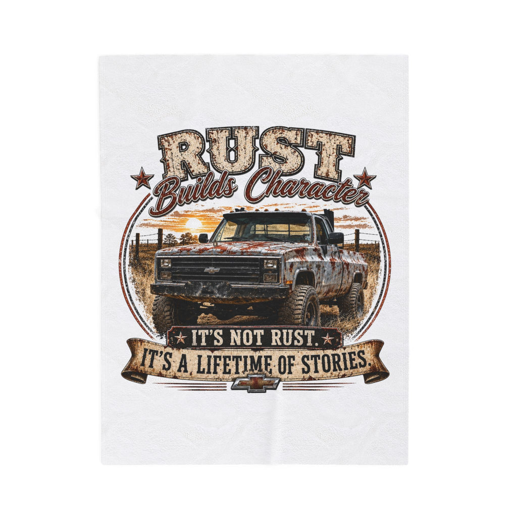 “Rust Builds Character” Vintage Truck Throw – Velveteen Plush Blanket