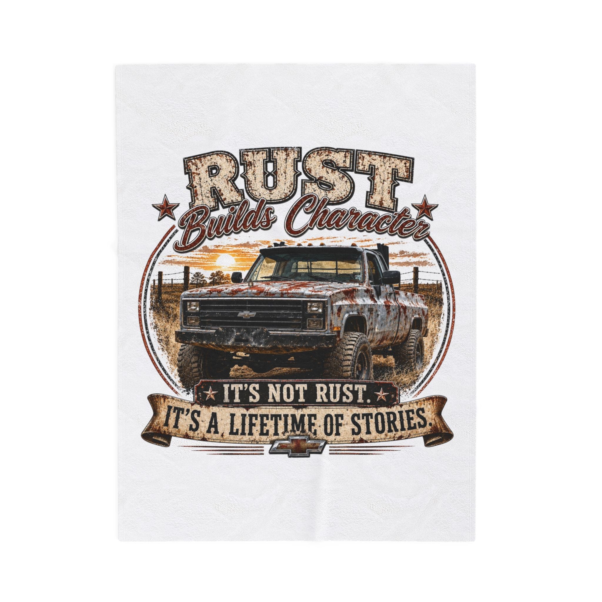 “Rust Builds Character” Vintage Truck Throw – Velveteen Plush Blanket
