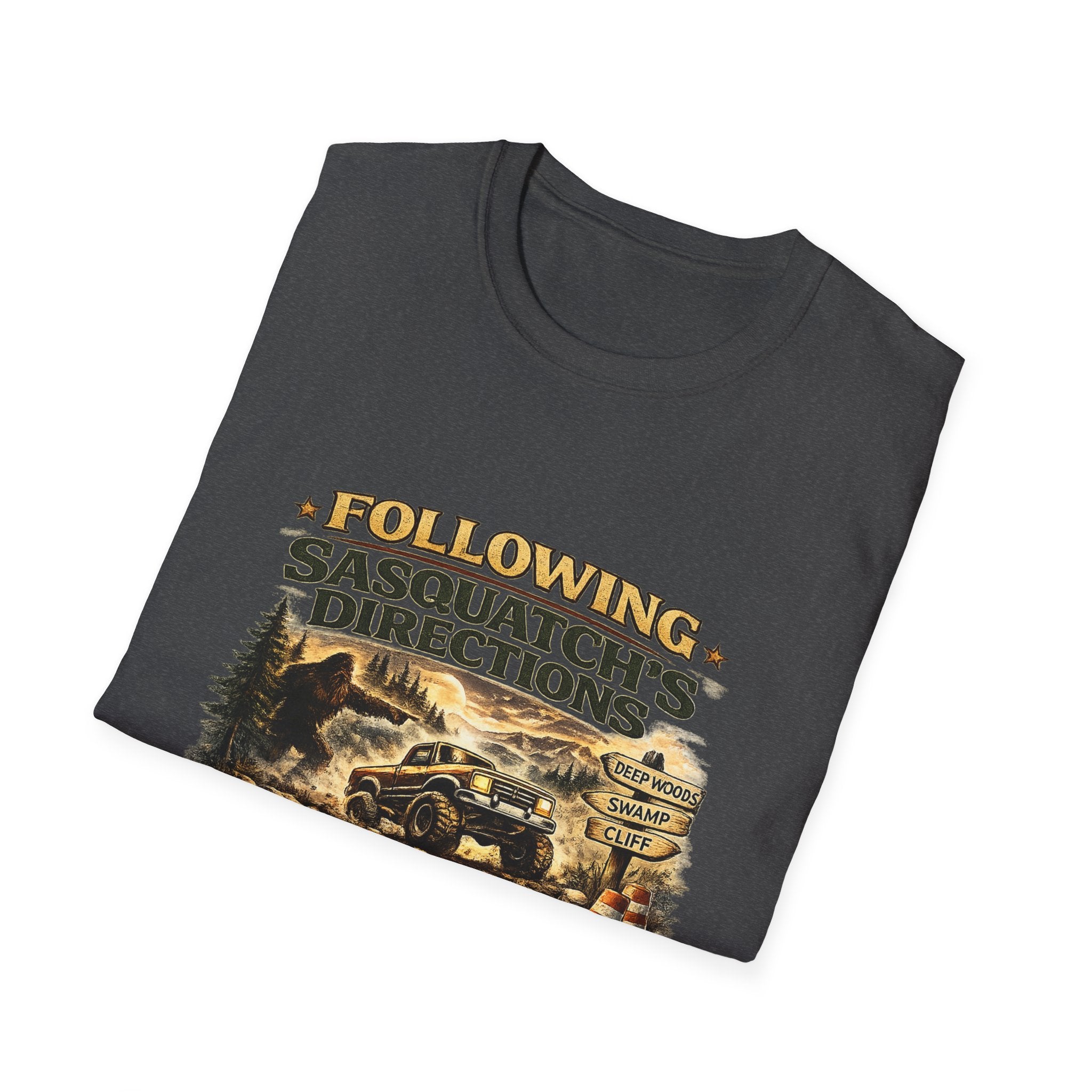 Sasquatch Directions T-Shirt — "Following Sasquatch's Directions" Graphic Tee