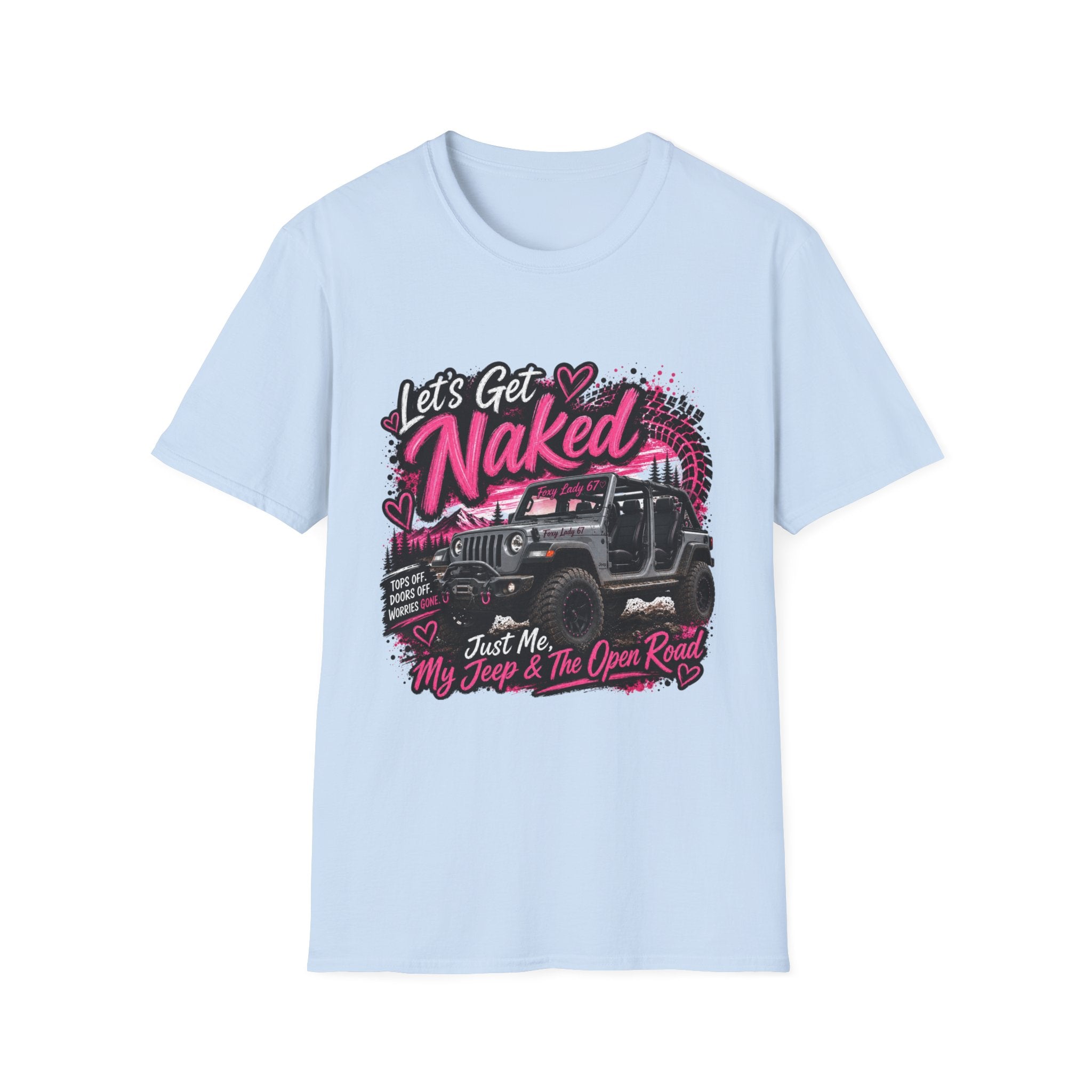 Jeep 'Let's Get Naked' Graphic T-Shirt — (Pink) Funny Off-Roading Top