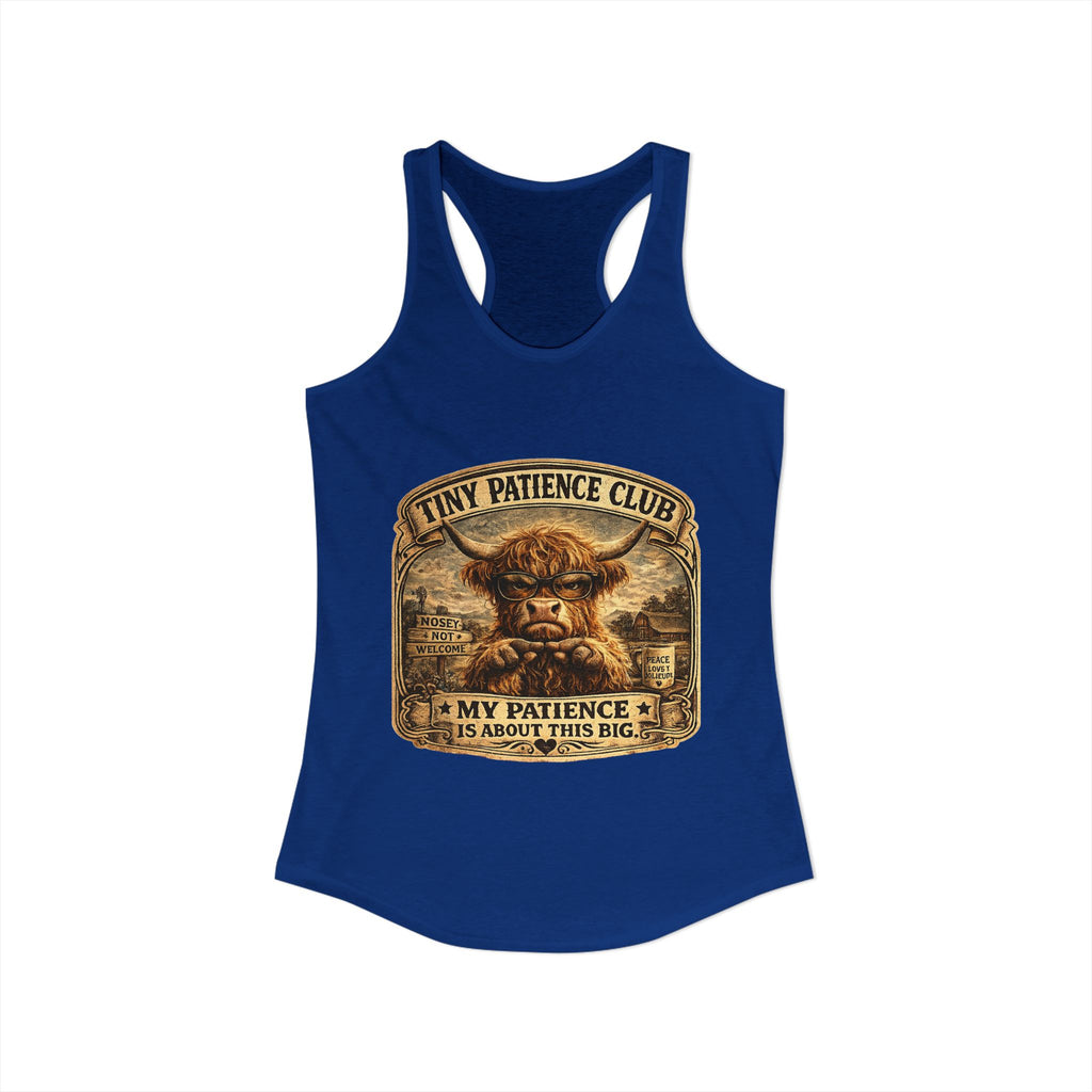 Tiny Patience Highland Cow Women's Ideal Racerback Tank