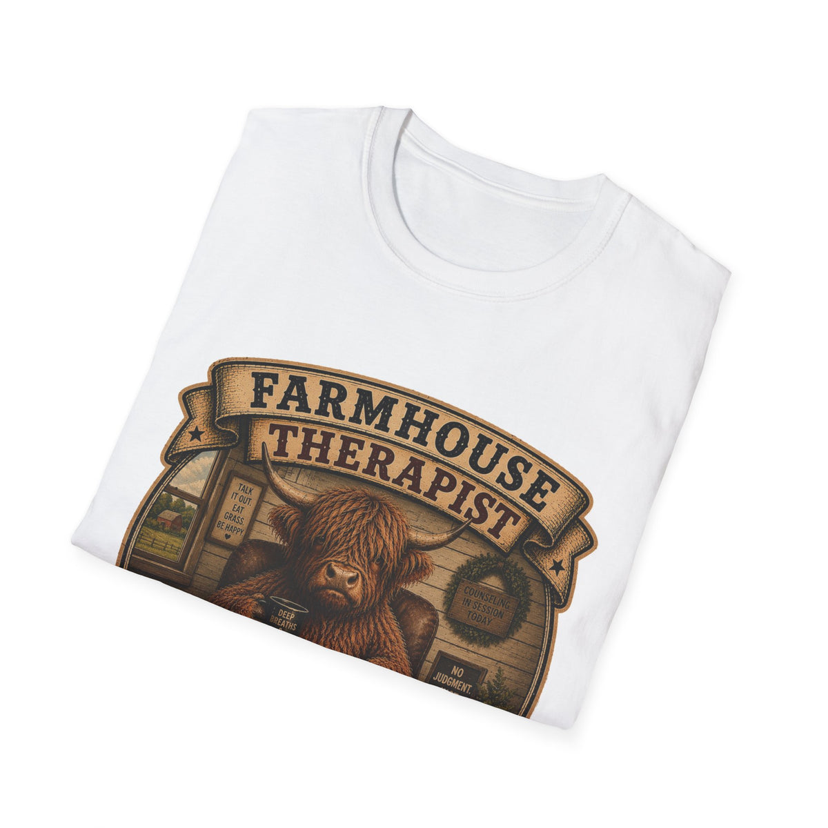 Farmhouse Therapist Highland Cow Unisex Softstyle T-Shirt
