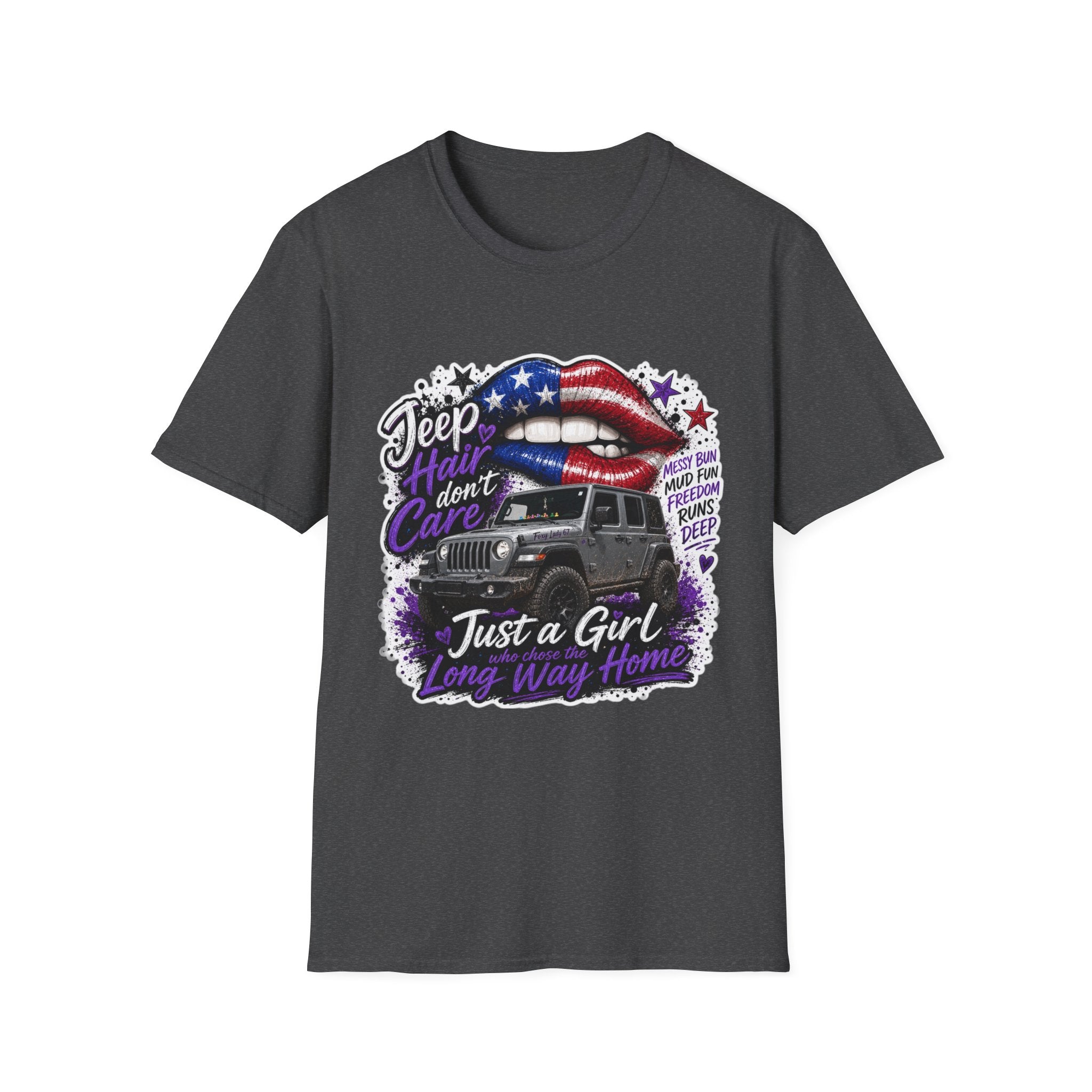 Jeep Hair Don't Care T-Shirt — American Flag Lips Off-Road Truck Tee