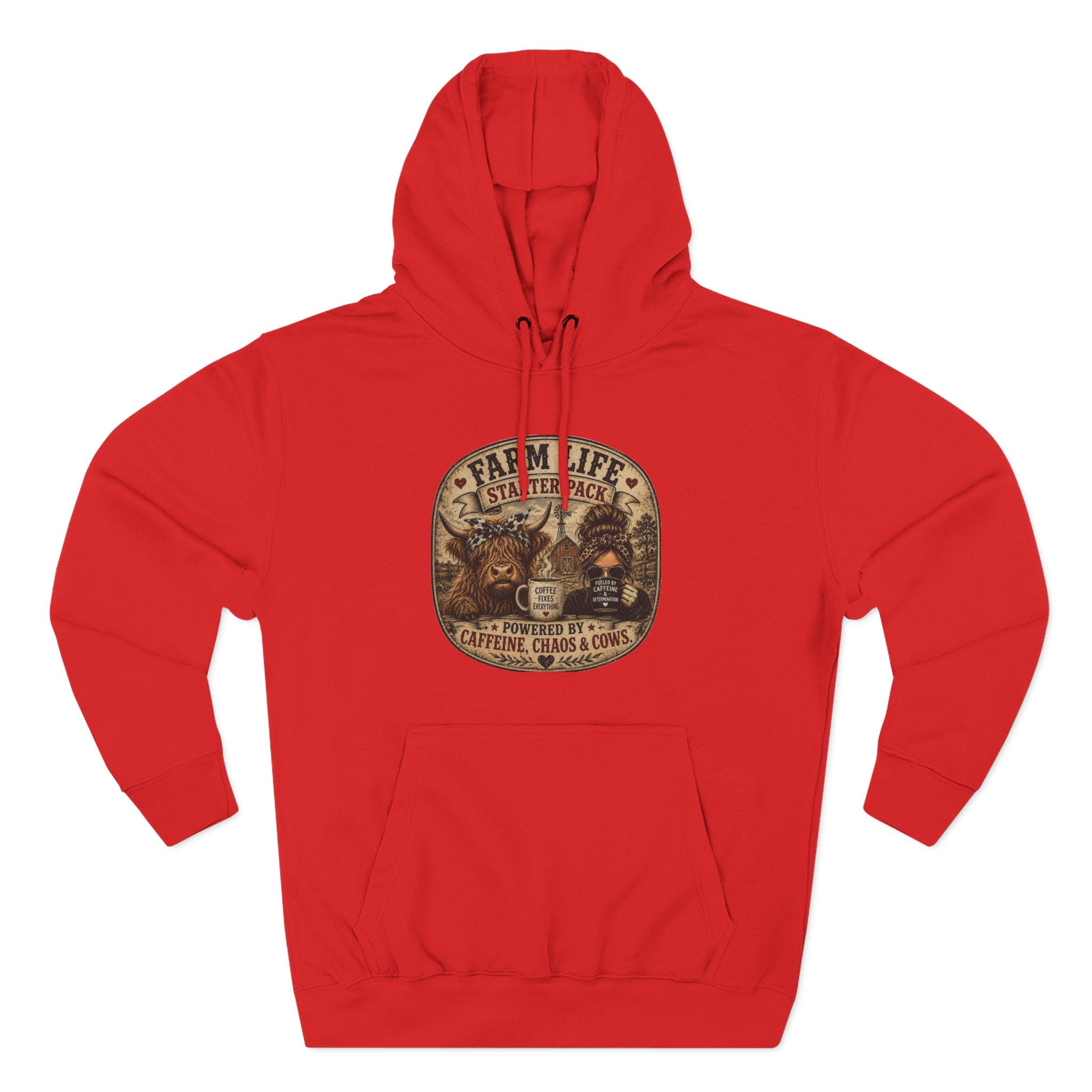 Farm Life Highland Cow Three-Panel Fleece Hoodie