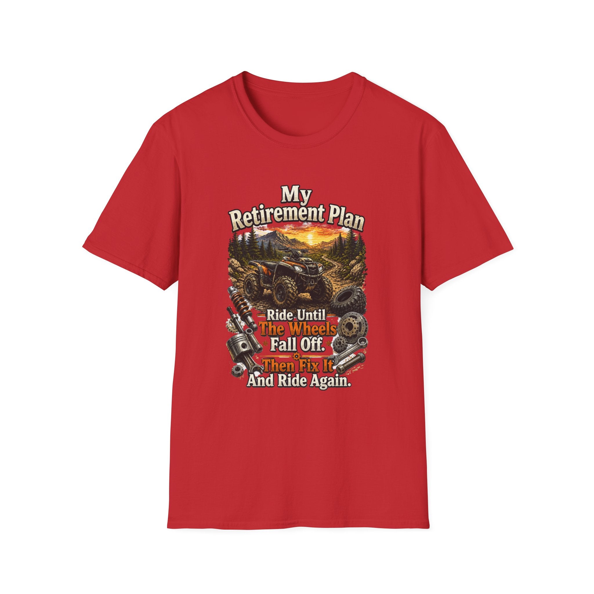 “My Retirement Plan: Ride Until I Can’t, Then Die With A Smile” Motorcycle Sunset Tee — T-Shirt