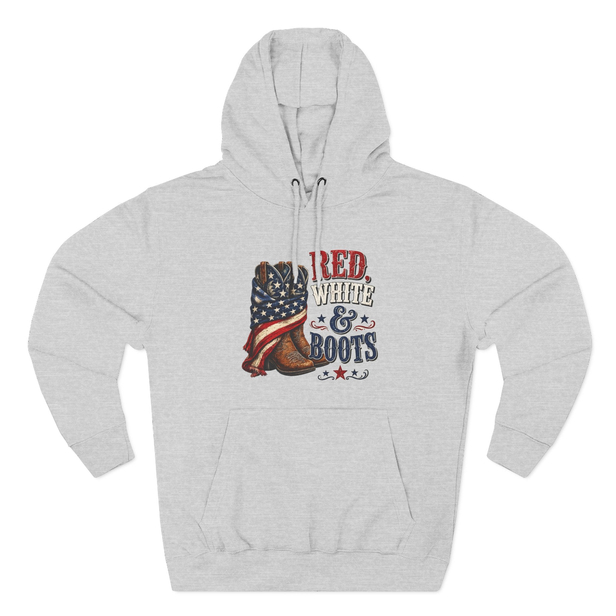 Patriotic 'Red White & Boots' Hoodie — American Flag Cowboy Boots Pullover