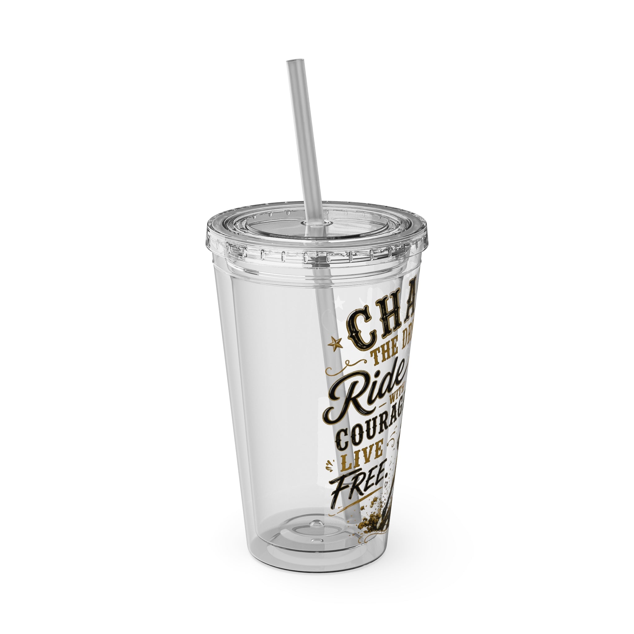 Inspirational Horse Tumbler with Straw — "Chase the Dream, Ride with Courage" 16oz