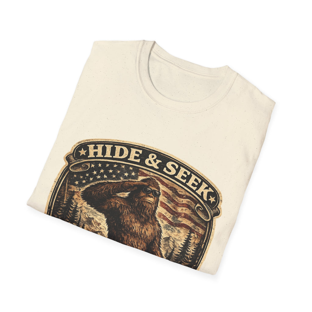 Sasquatch 'Hide & Seek' Graphic T-Shirt — Vintage Bigfoot Tee