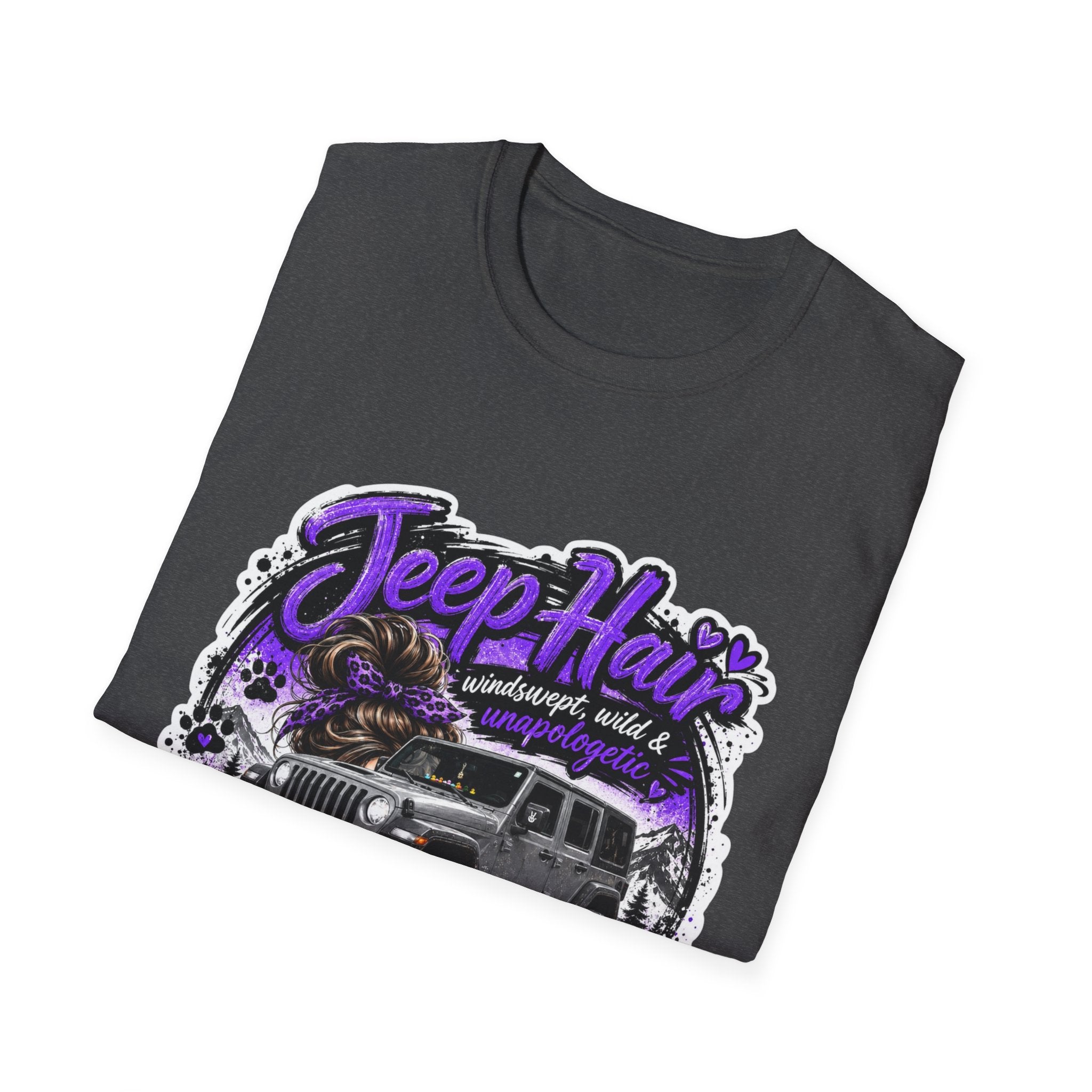 Jeep Hair Don't Care (Purple) Unisex Softstyle T-Shirt