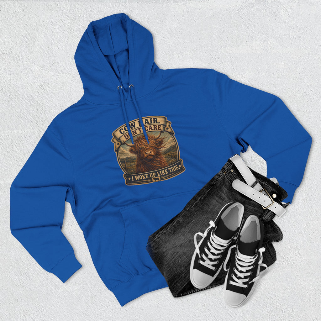Cow Hair Don't Care Highland Cow - Three-Panel Fleece Hoodie