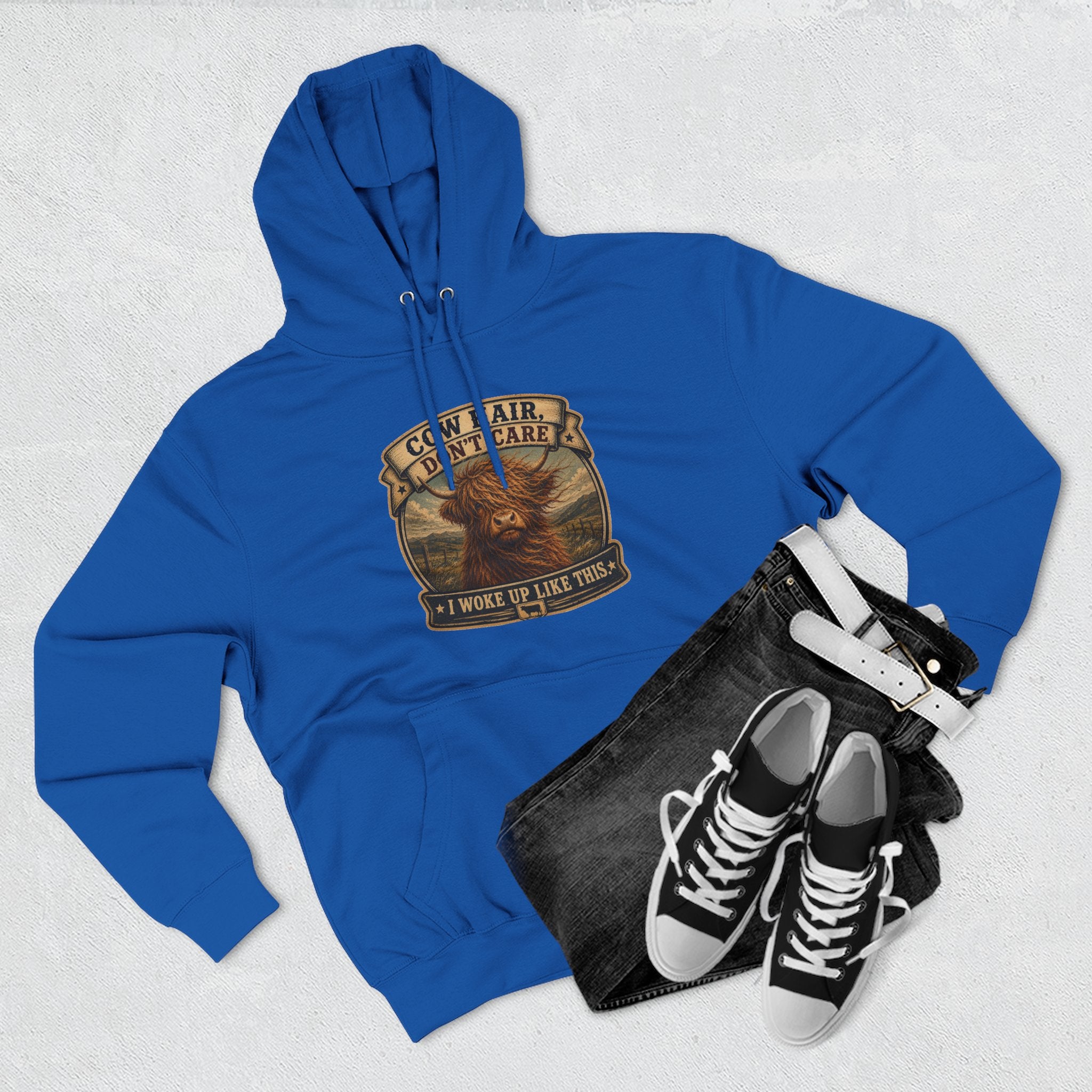 Cow Hair Don't Care Highland Cow - Three-Panel Fleece Hoodie
