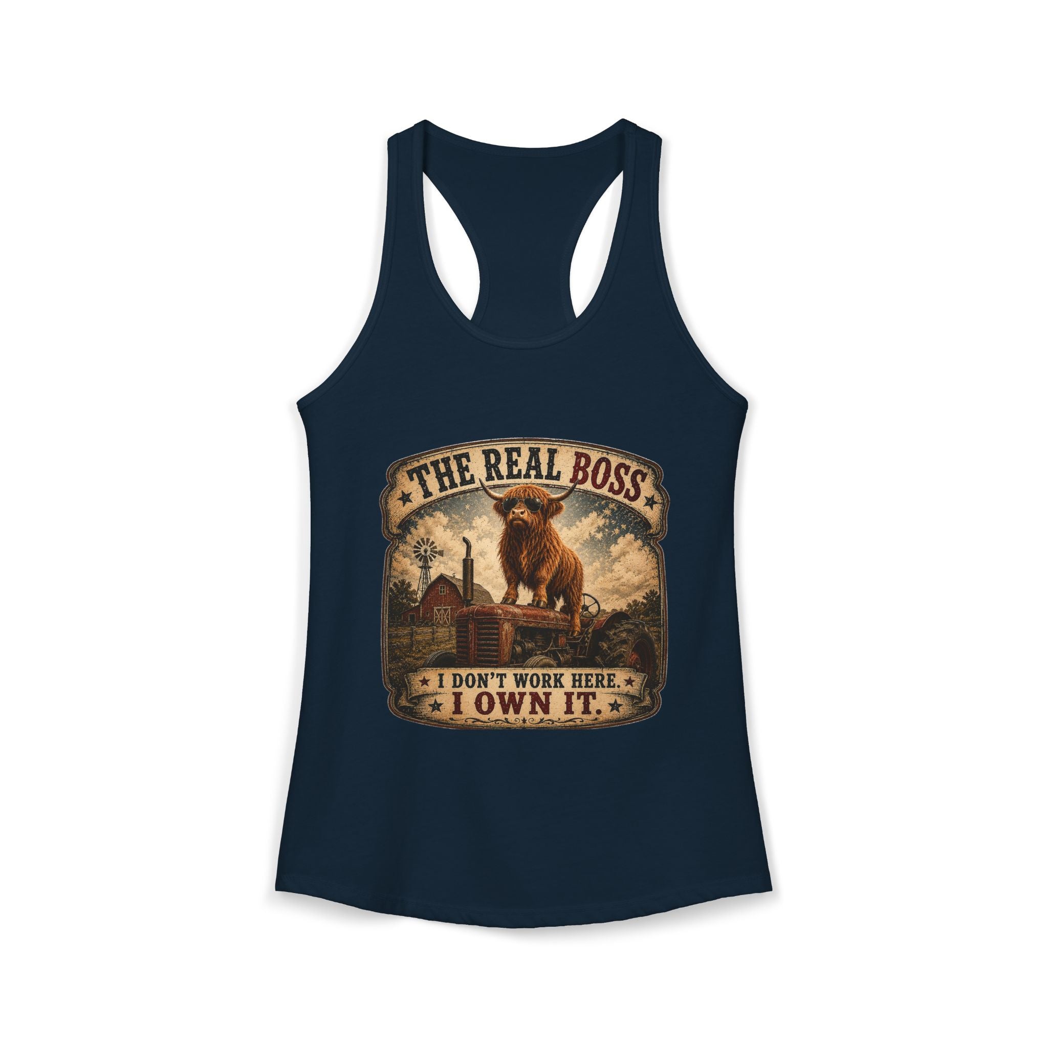The Real Boss Highland Cow Women's Ideal Racerback Tank
