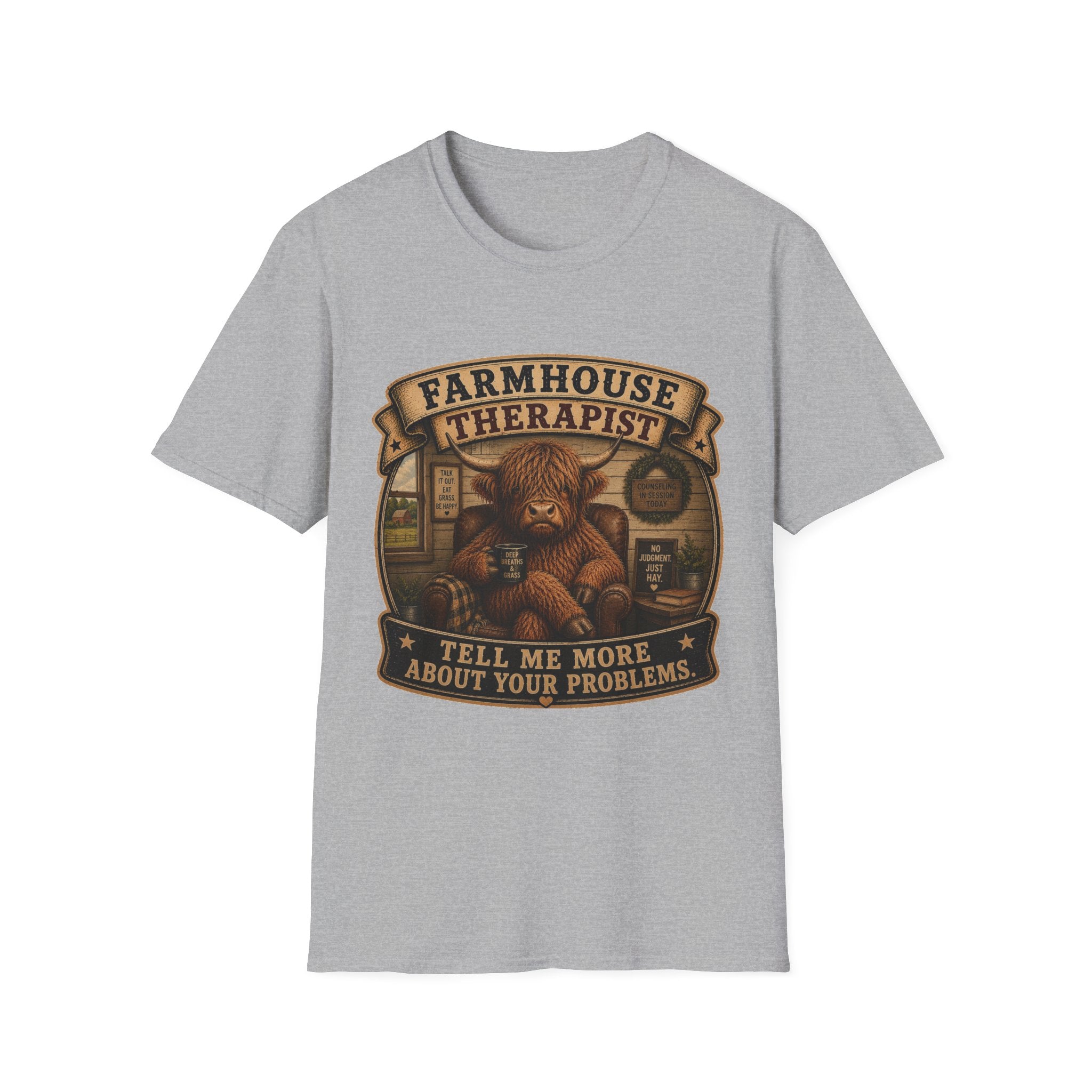 Farmhouse Therapist Highland Cow Unisex Softstyle T-Shirt