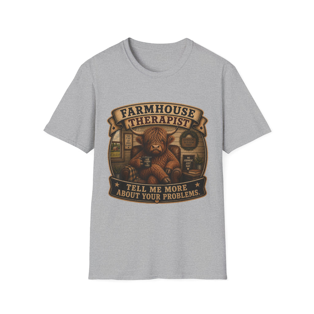 Farmhouse Therapist Highland Cow Unisex Softstyle T-Shirt