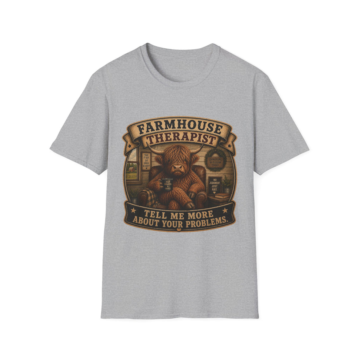 Farmhouse Therapist Highland Cow Unisex Softstyle T-Shirt