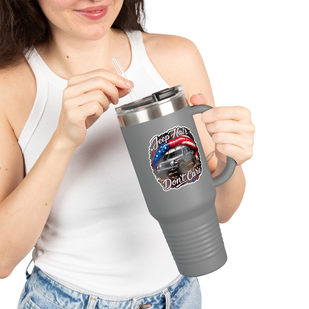 "Jeep Hair Don't Care" Patriotic Off‑Road Design — 40oz Insulated Travel Mug