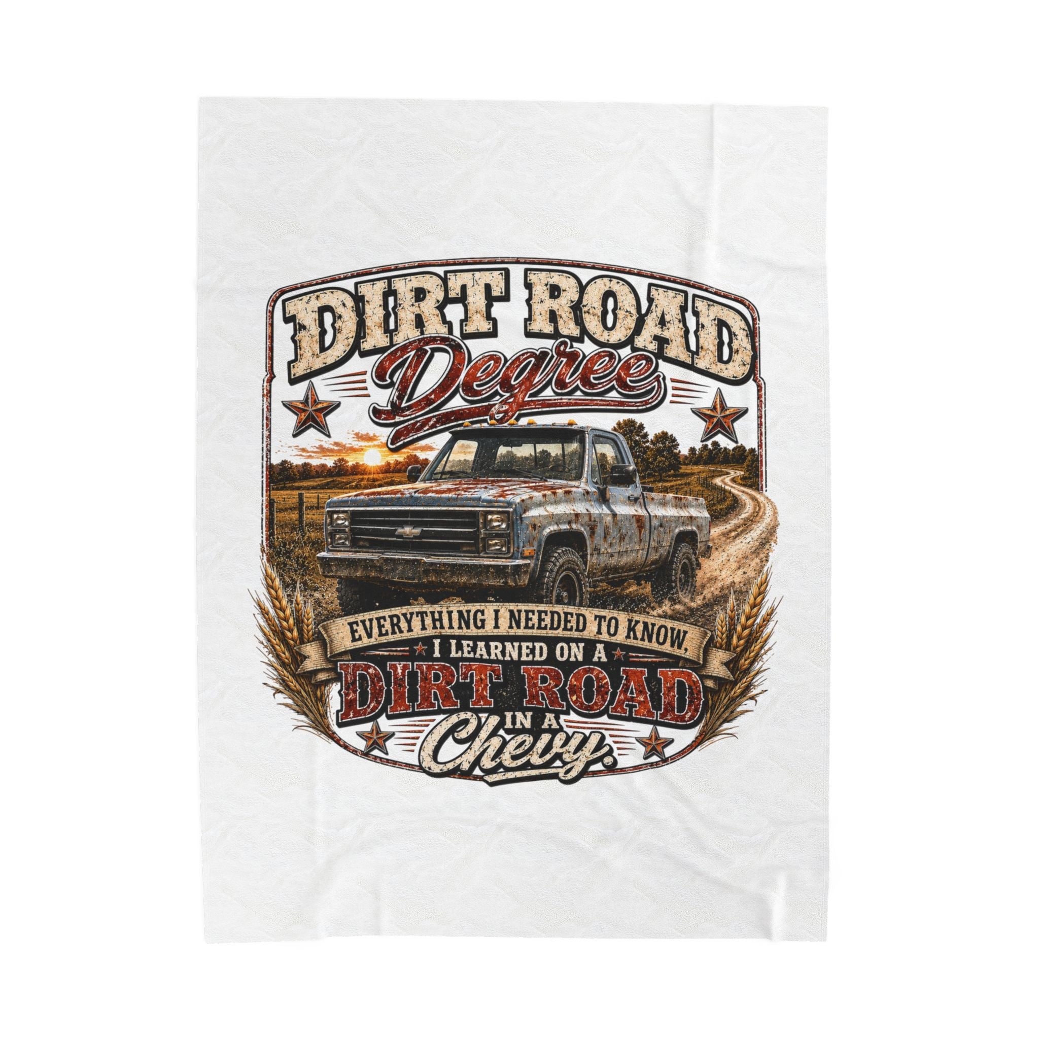 "Dirt Road Degree" Chevy Truck Rustic Throw – Velveteen Blanket