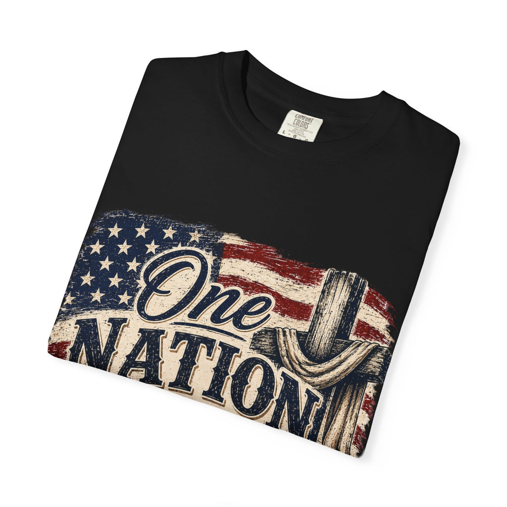 One Nation Under God T-Shirt — Patriotic American Flag & Cross Tee