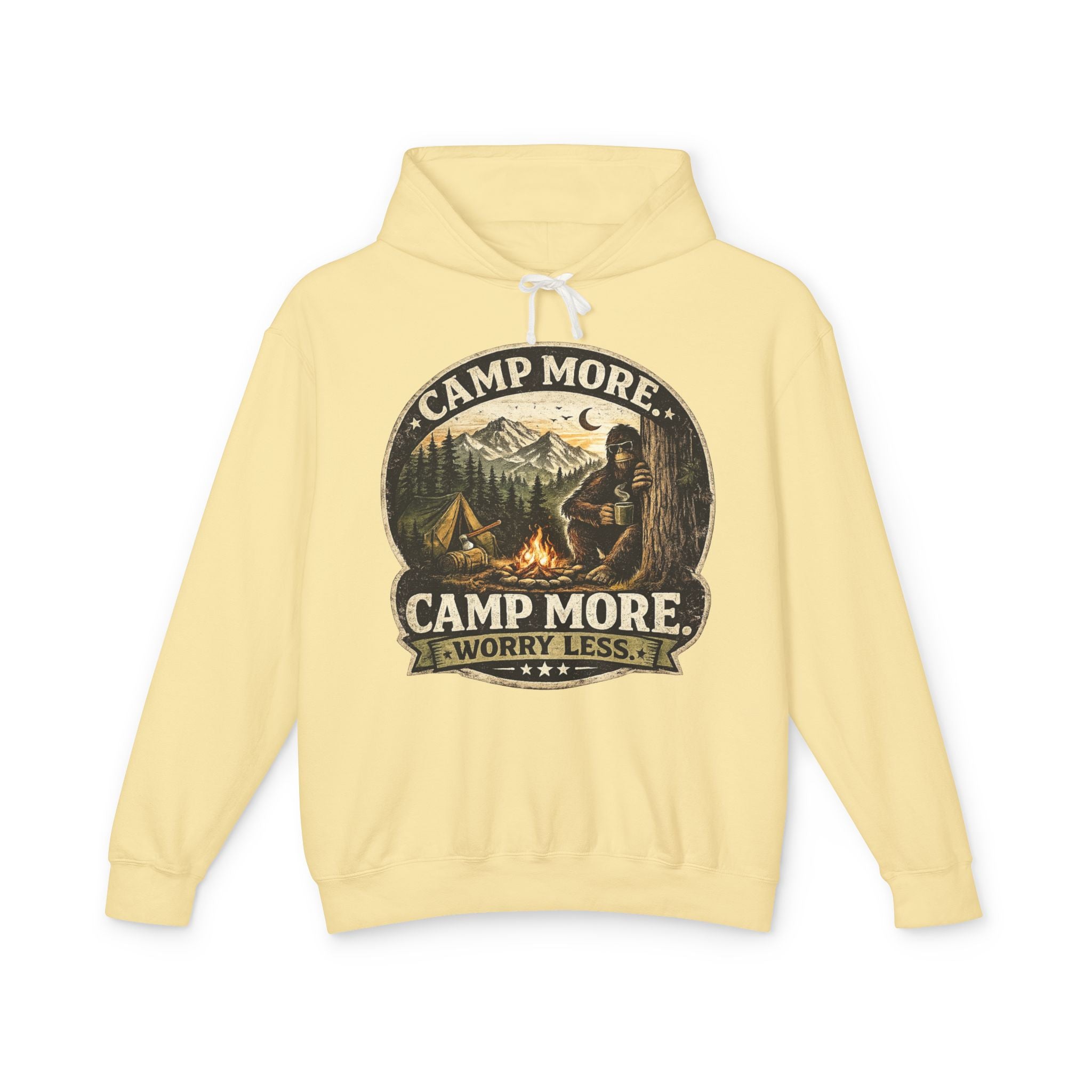Camp More Worry Less Bigfoot Hooded Sweatshirt