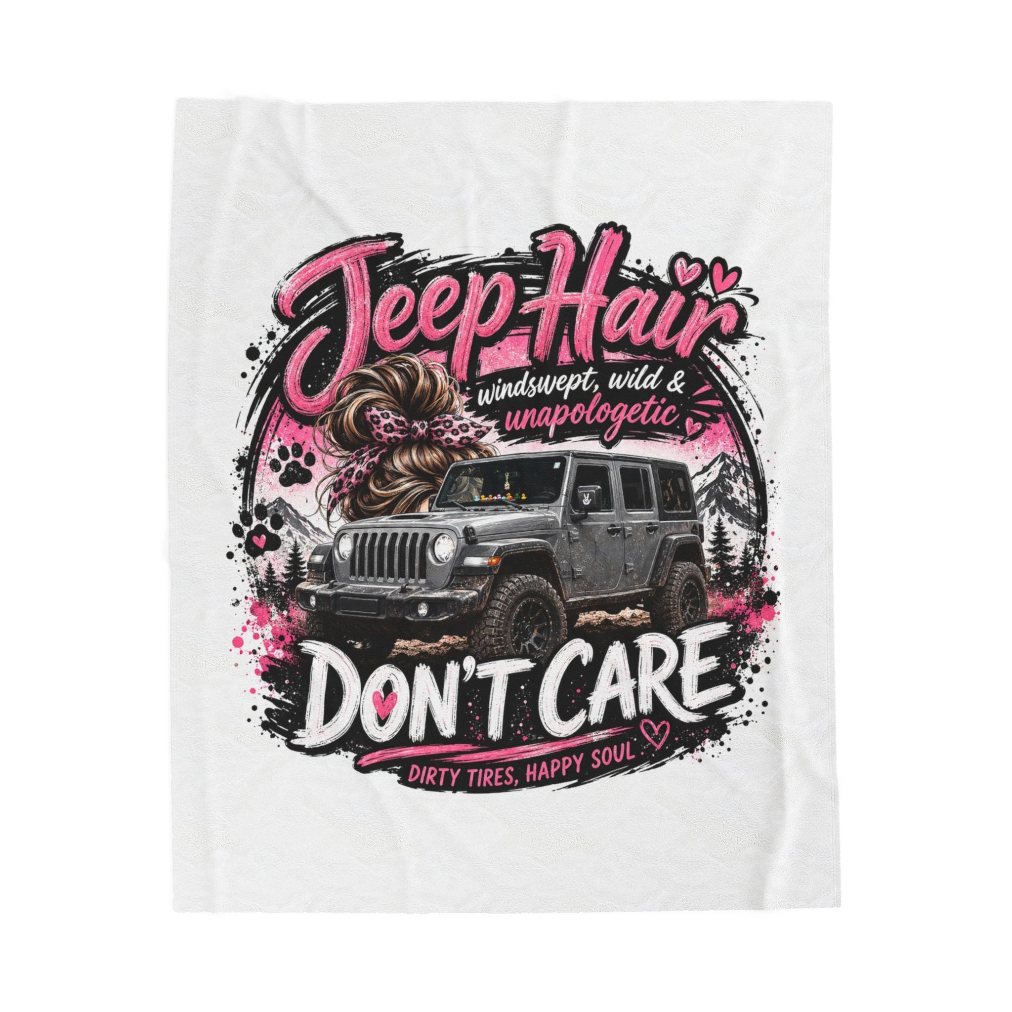 Jeep Hair Don’t Care Velveteen Plush Blanket – Off‑Road Women’s Cozy Throw