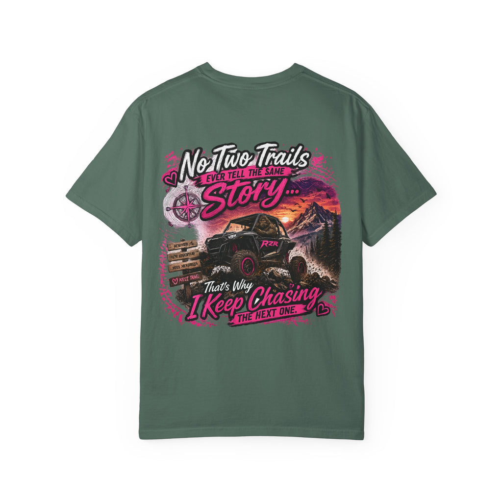 Off-Road Adventure T-Shirt — “No Two Trails Ever Tell the Same Story” Mountain Jeep Graphic