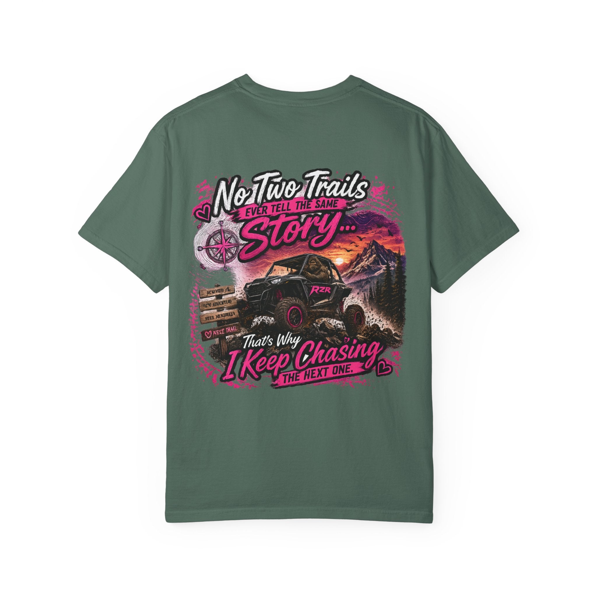 Off-Road Adventure T-Shirt — “No Two Trails Ever Tell the Same Story” Mountain Jeep Graphic