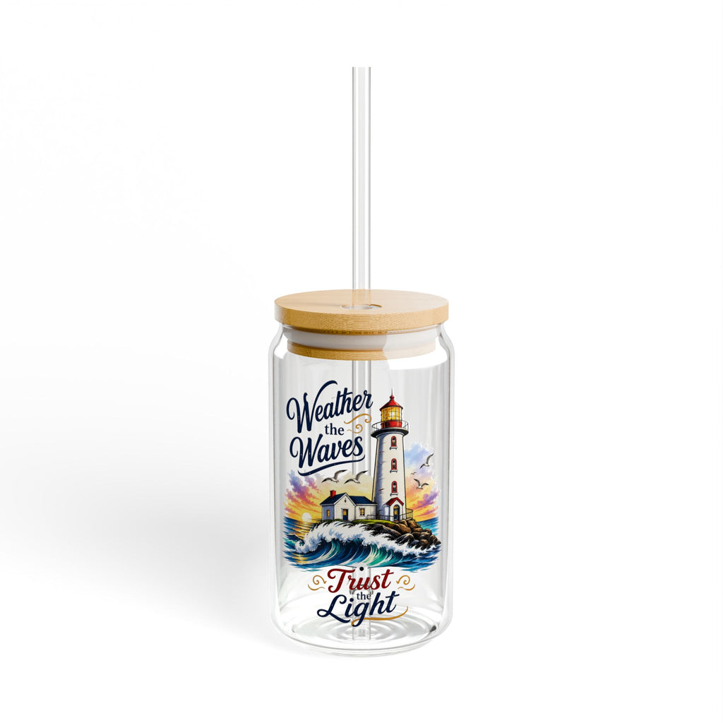 Lighthouse Sipper Glass 16oz – "Weather the Waves" Inspirational Travel Tumbler