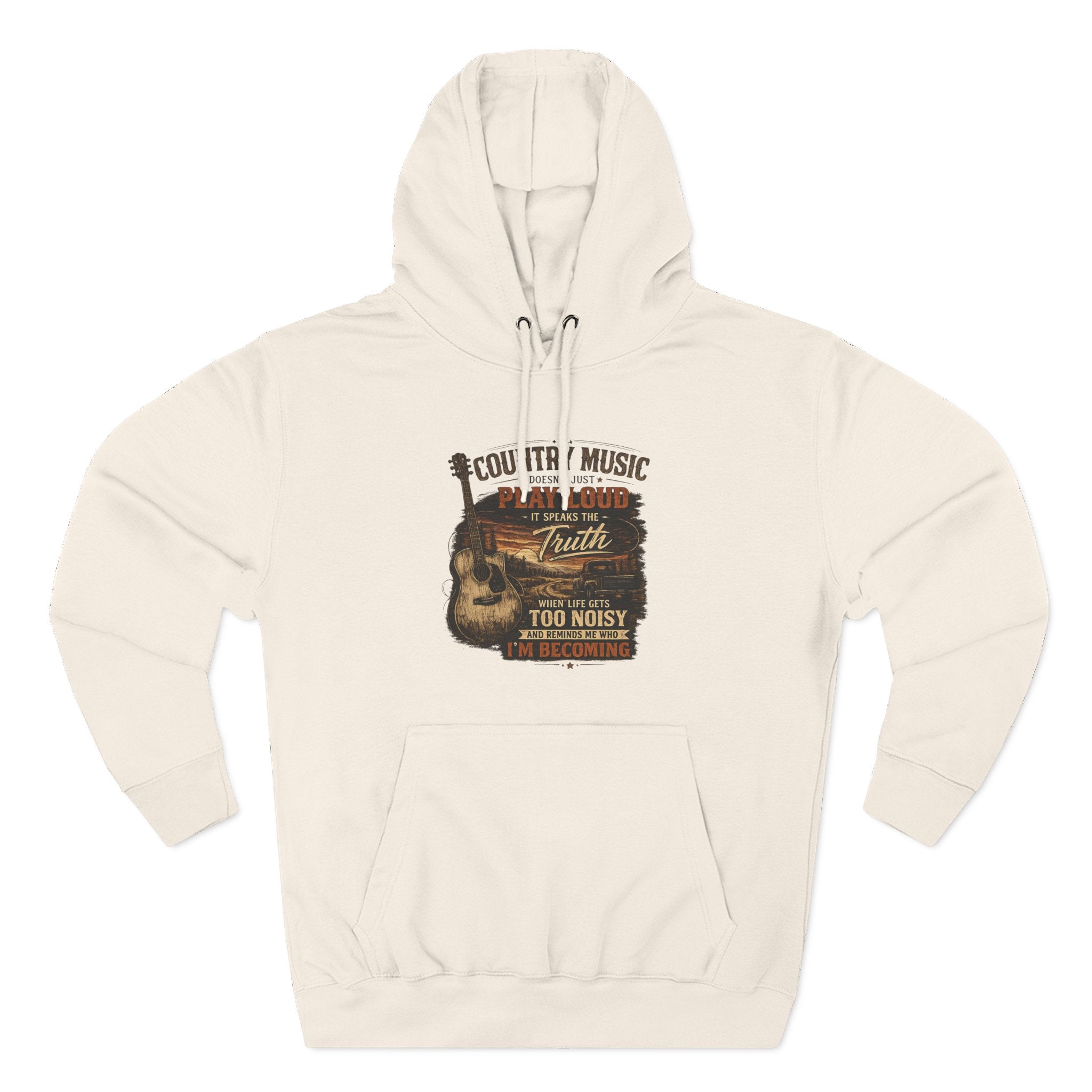 Country Music Guitar Hoodie — "Country Music: Too Loud For The City" Fleece Sweatshirt