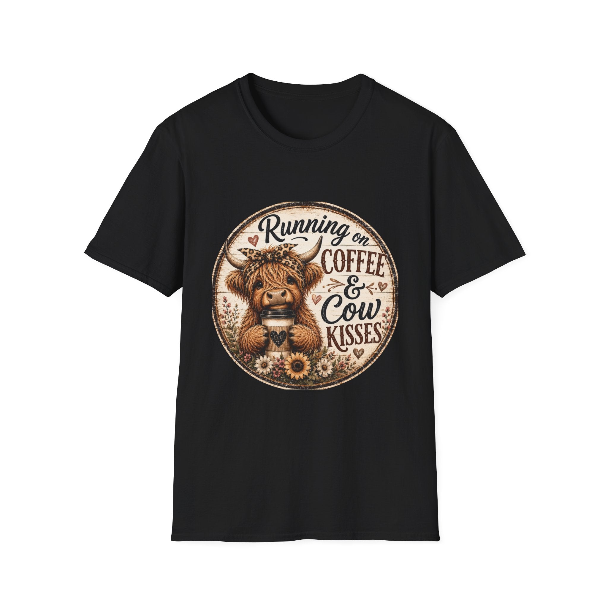 Running on Coffee & Cow Kisses - Unisex Softstyle T-Shirt