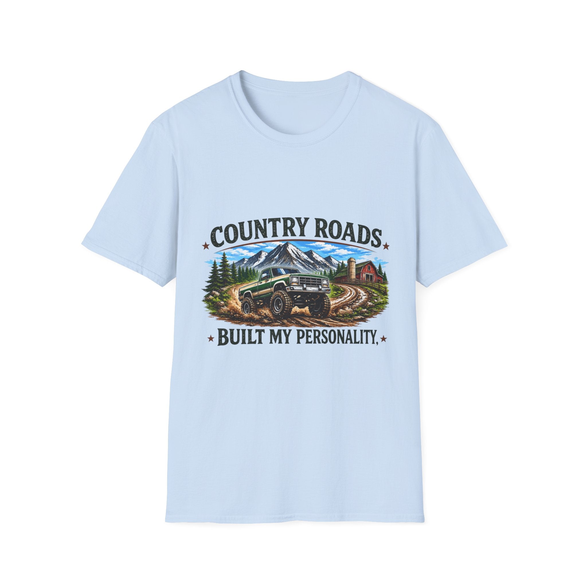 Country Roads T-Shirt — "Country Roads Built My Personality" Vintage Mountain Truck Tee