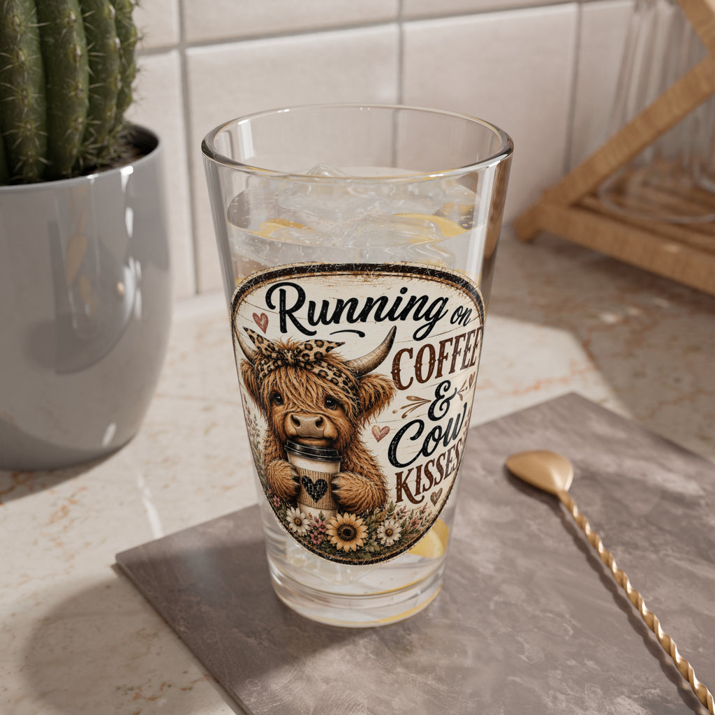 "Running on Coffee & Cow Kisses" 16oz Farmhouse Drinkware - Mixing Glass