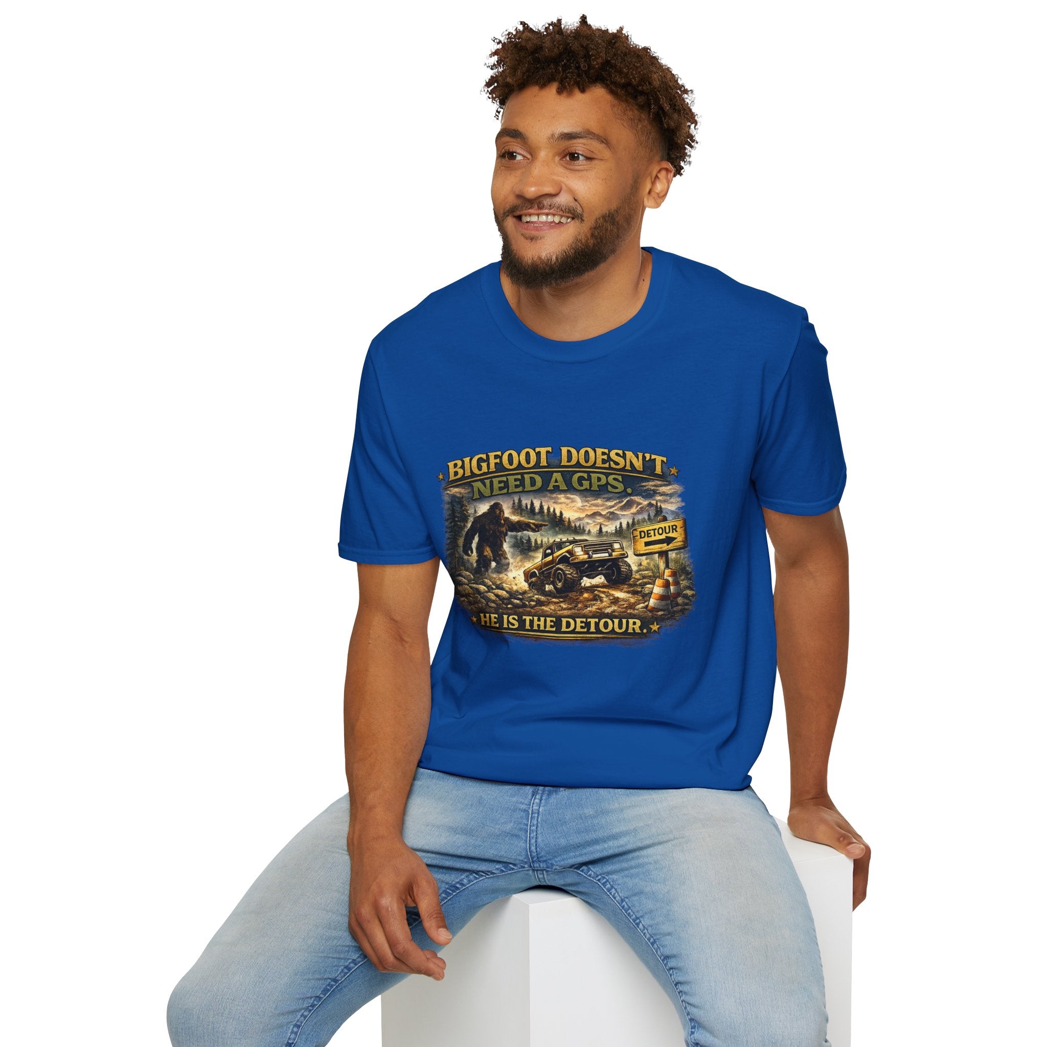 Bigfoot Doesn't Need a GPS T-Shirt — Funny Sasquatch Off-Road Detour Tee