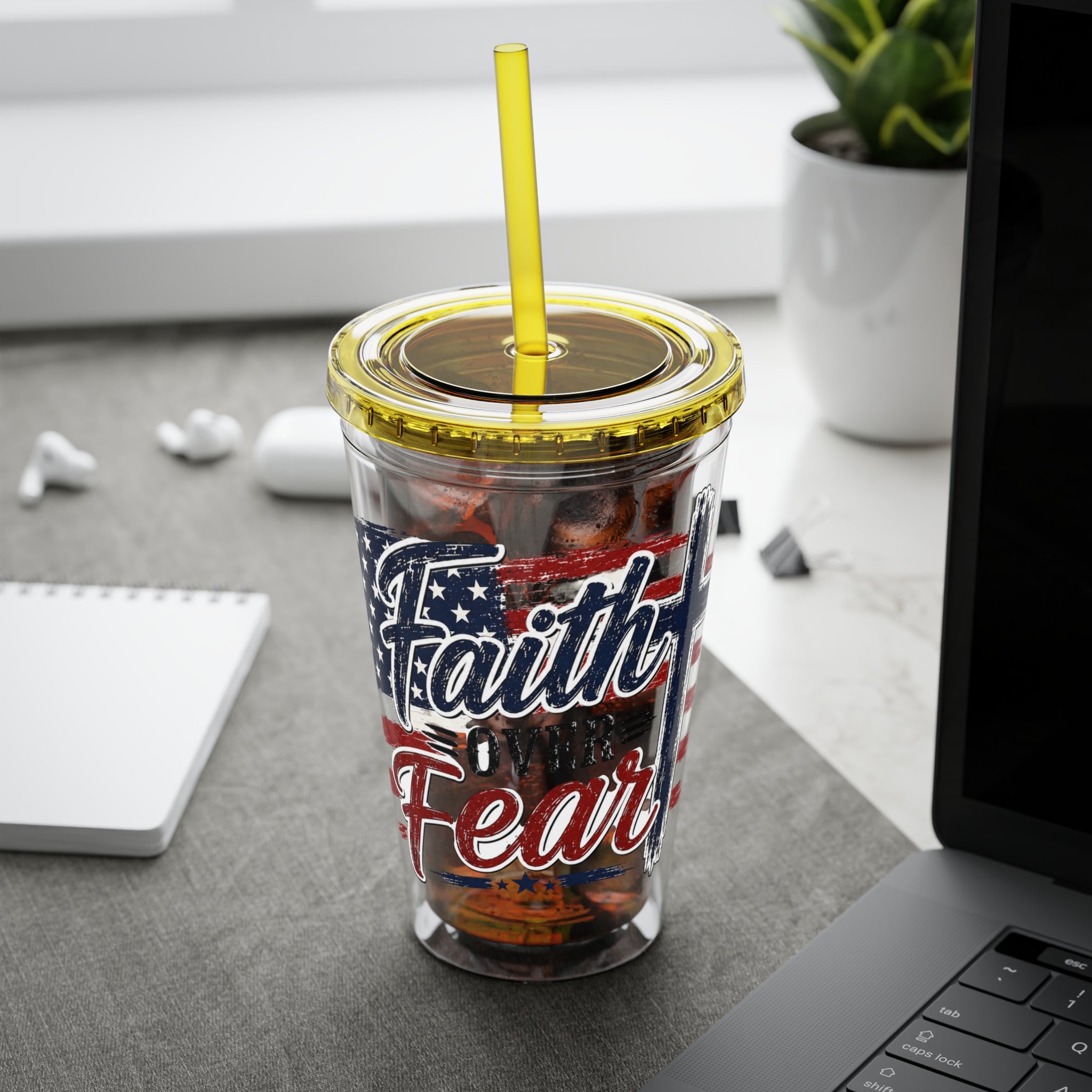Faith Over Fear Sunsplash Tumbler with Straw, 16oz