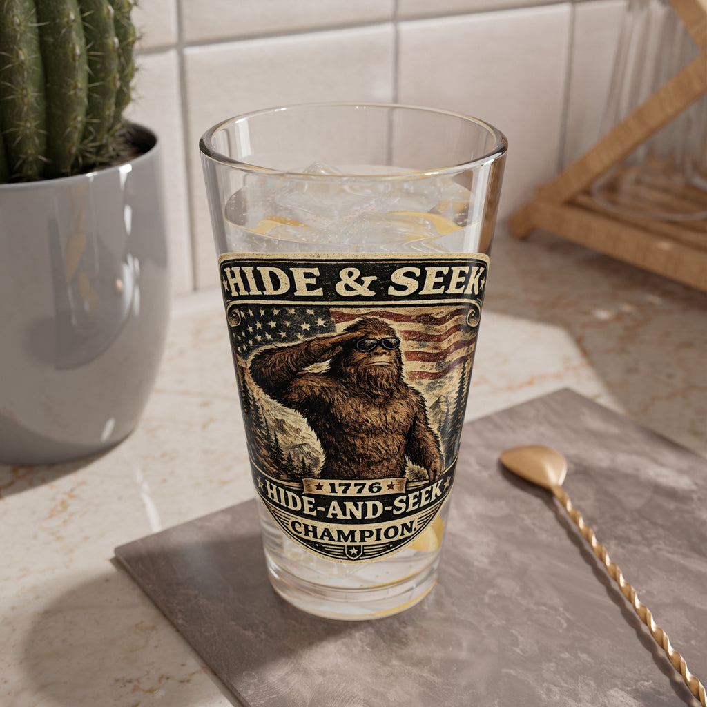 'Hide & Seek Champion' Sasquatch 16oz Pint Glass - Mixing Glass