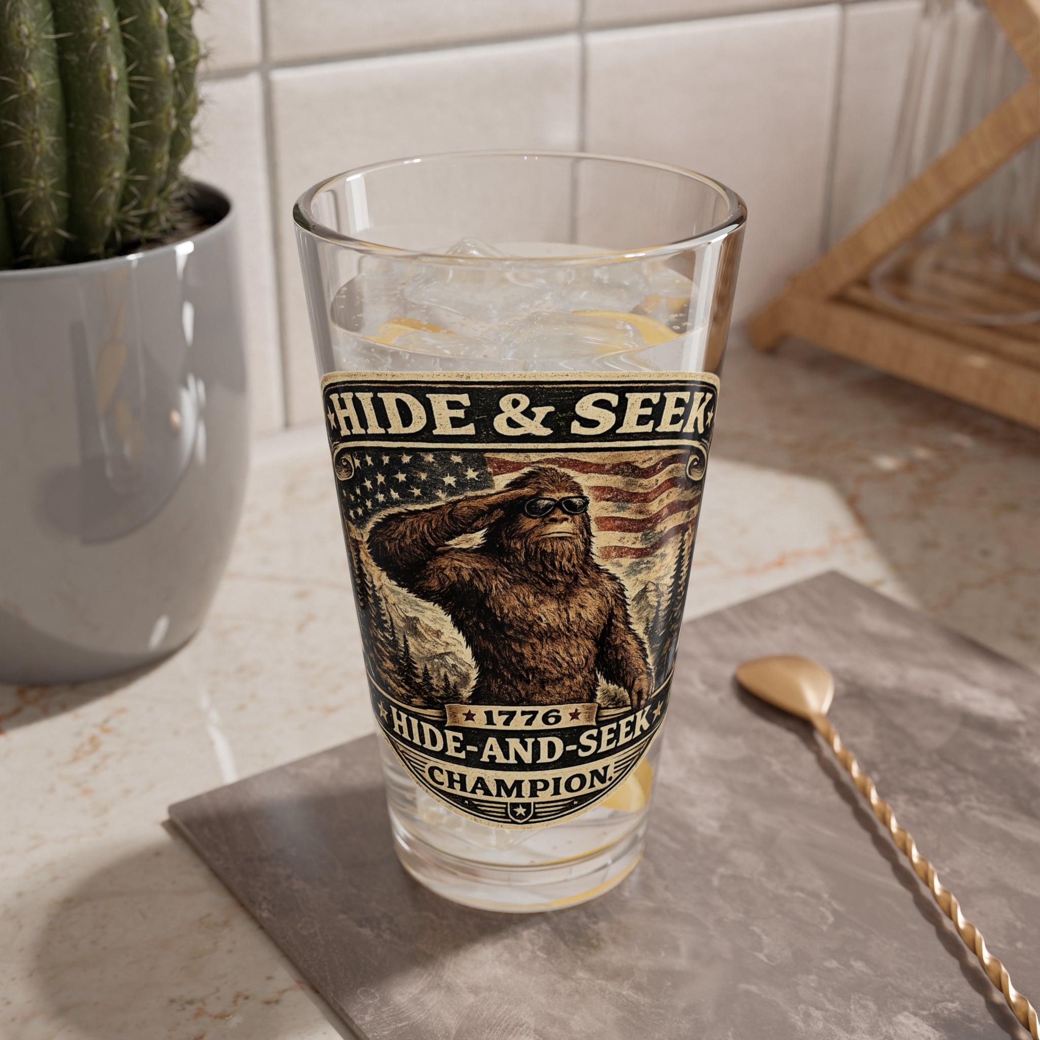 'Hide & Seek Champion' Sasquatch 16oz Pint Glass - Mixing Glass