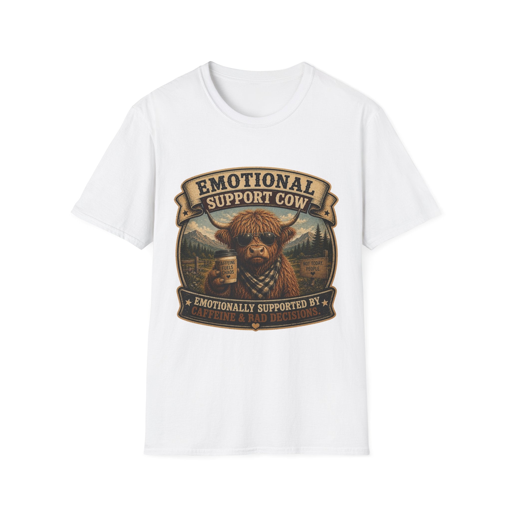 Emotional Support Cow - Highland Cow Unisex Softstyle T-Shirt