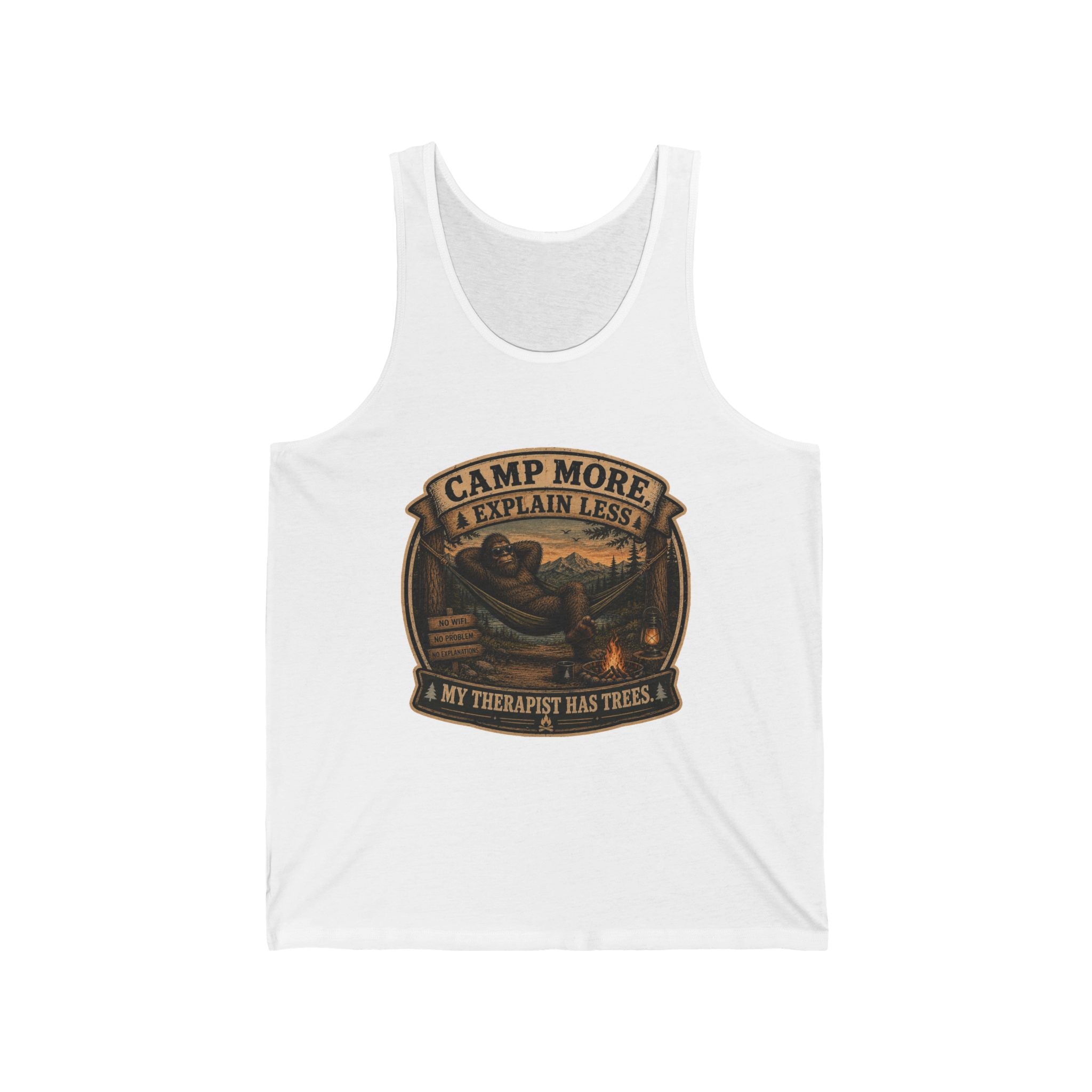 "Camp More, Explain Less" Camping Graphic Tank for Outdoors Lovers — Camp More Tank Top