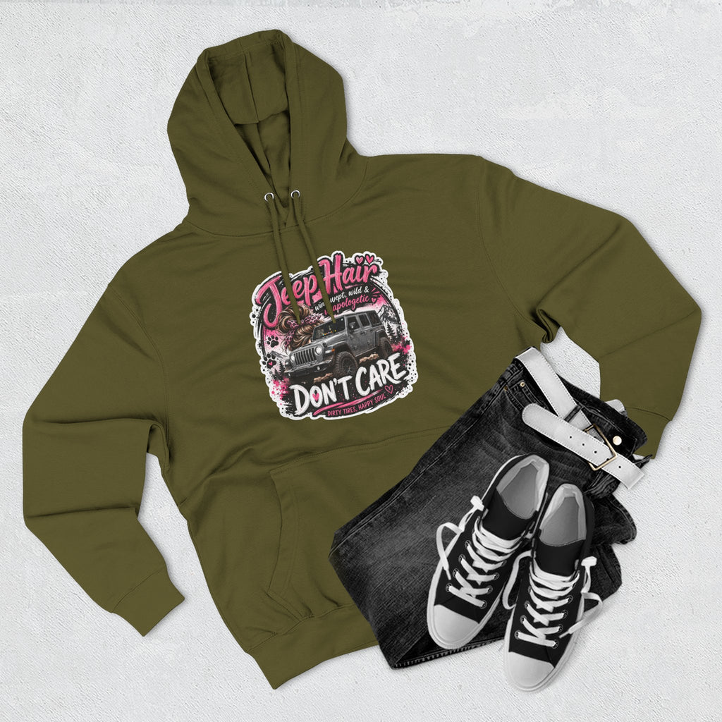Jeep Hair Don't Care (Pink) Three-Panel Fleece Hoodie