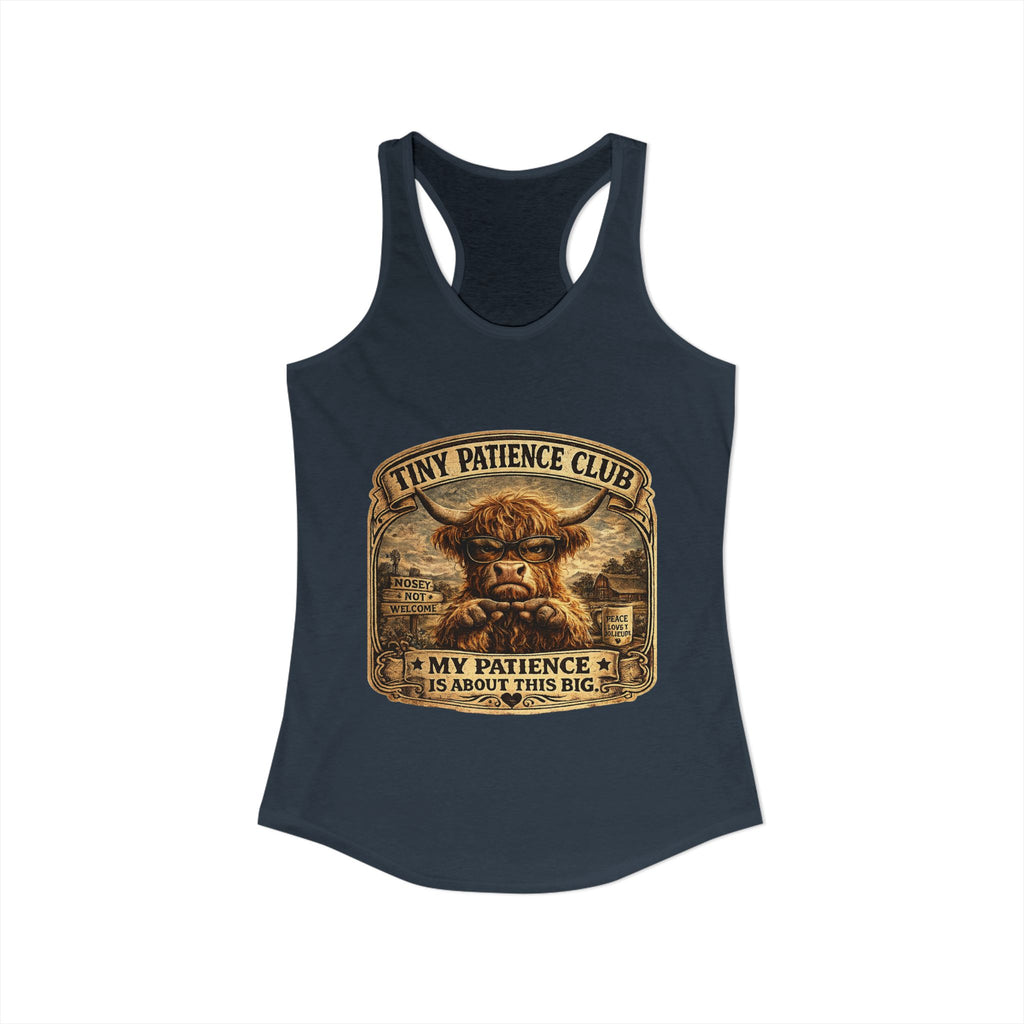 Tiny Patience Highland Cow Women's Ideal Racerback Tank