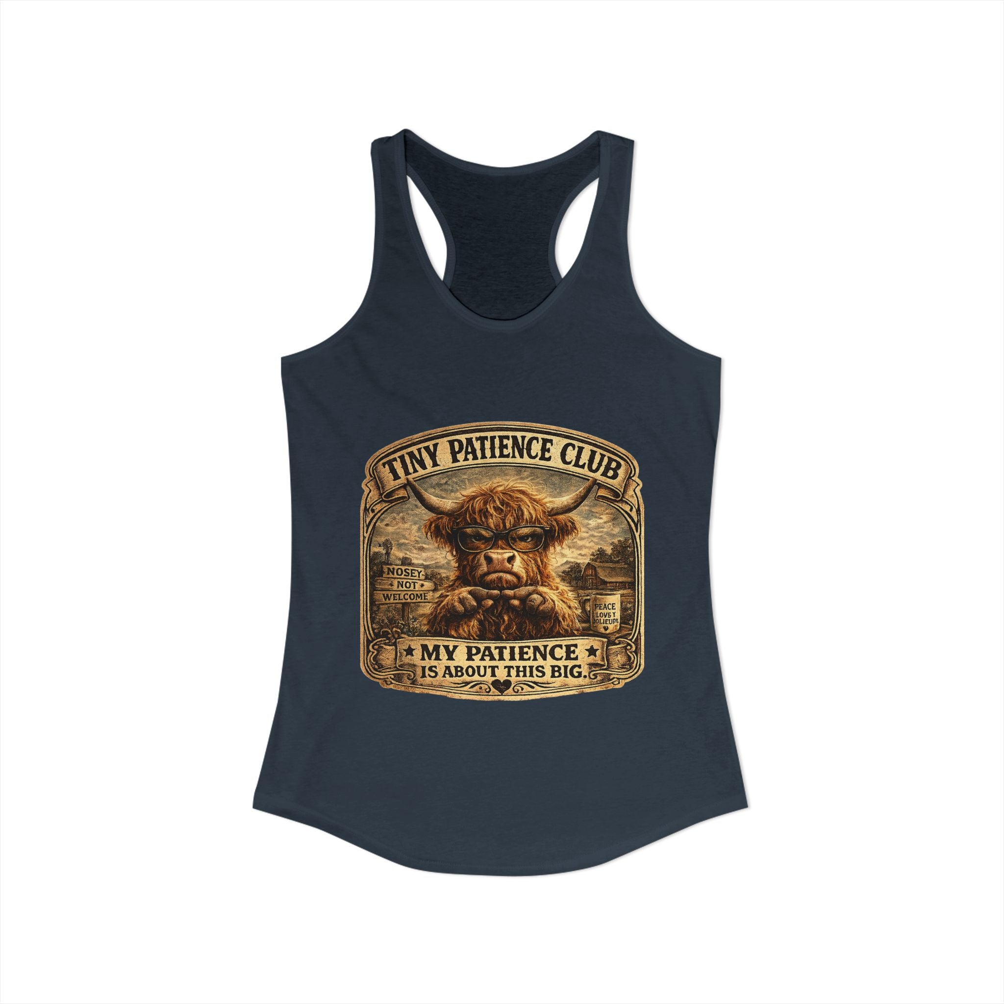 Tiny Patience Highland Cow Women's Ideal Racerback Tank