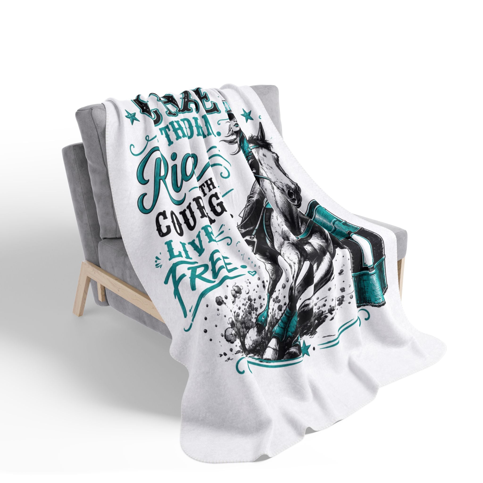 Chase Your Dream Horse Teal Fleece Sherpa Blanket