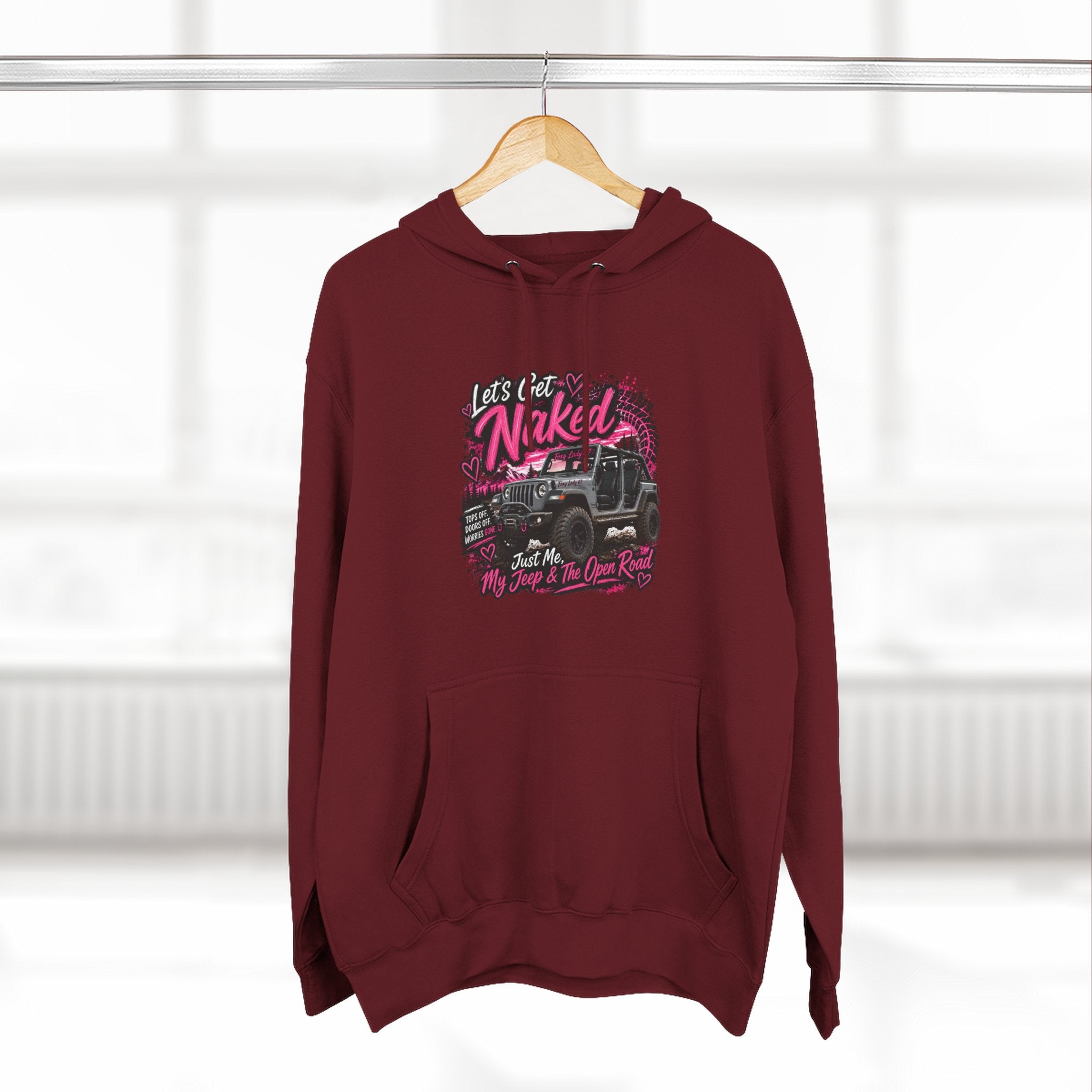 Jeep 'Let's Get Naked' Graphic Hoodie — (Pink) Off-Road Adventure Pullover