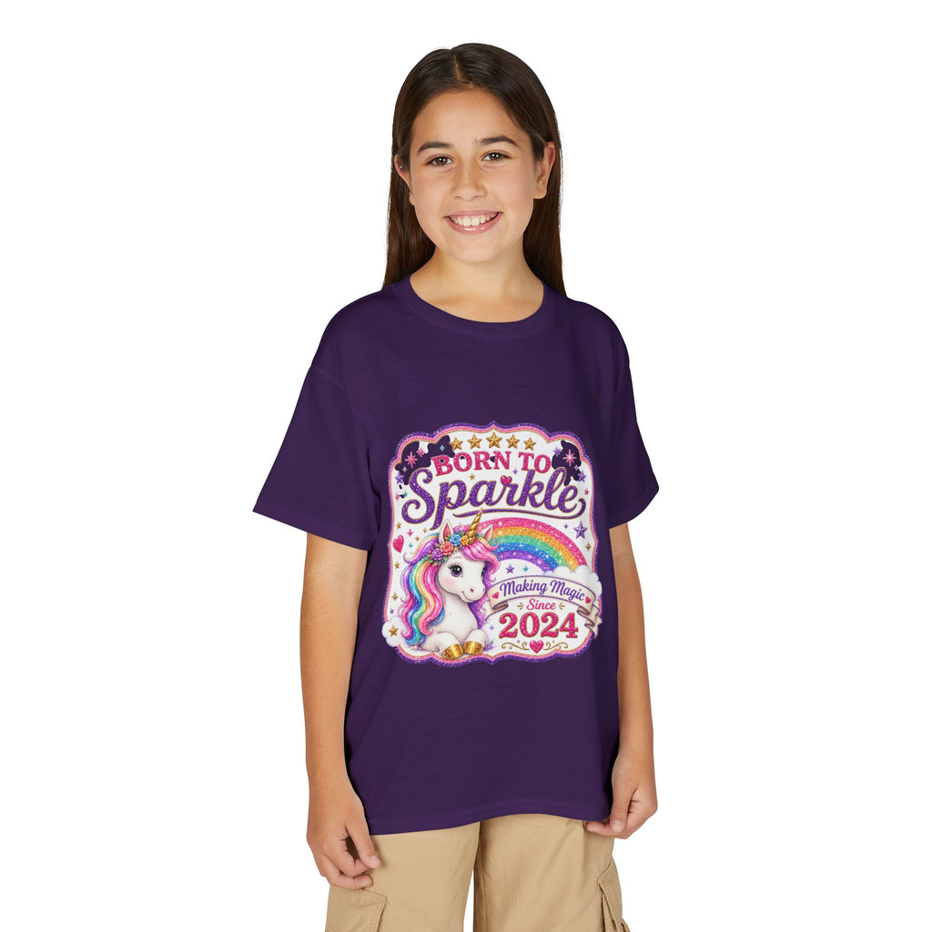 "Born to Sparkle" Unicorn Rainbow 2024 Youth Tee Kids — T-Shirt