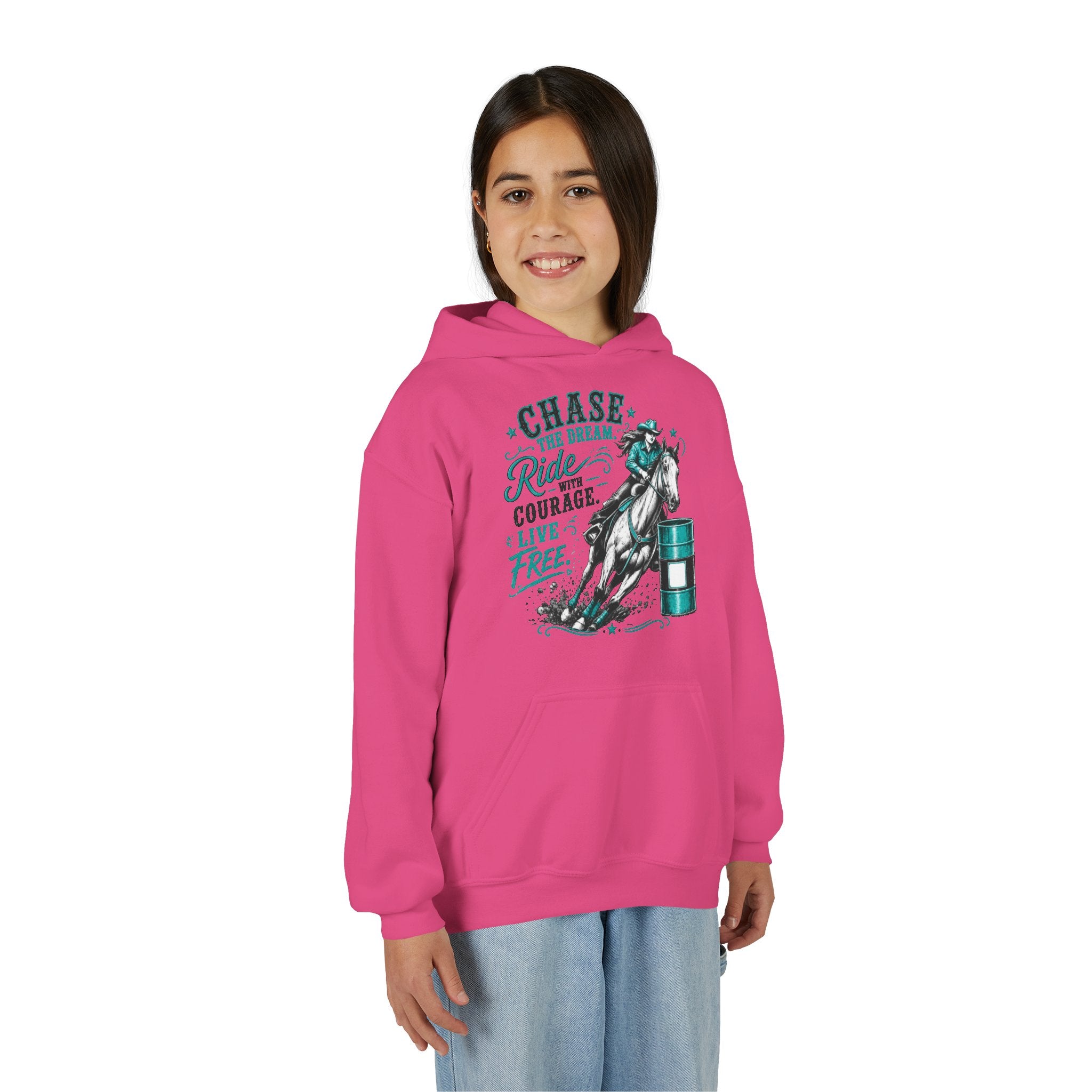 Chase the Dream Ride with Courage Youth Heavy Blend Hooded Sweatshirt