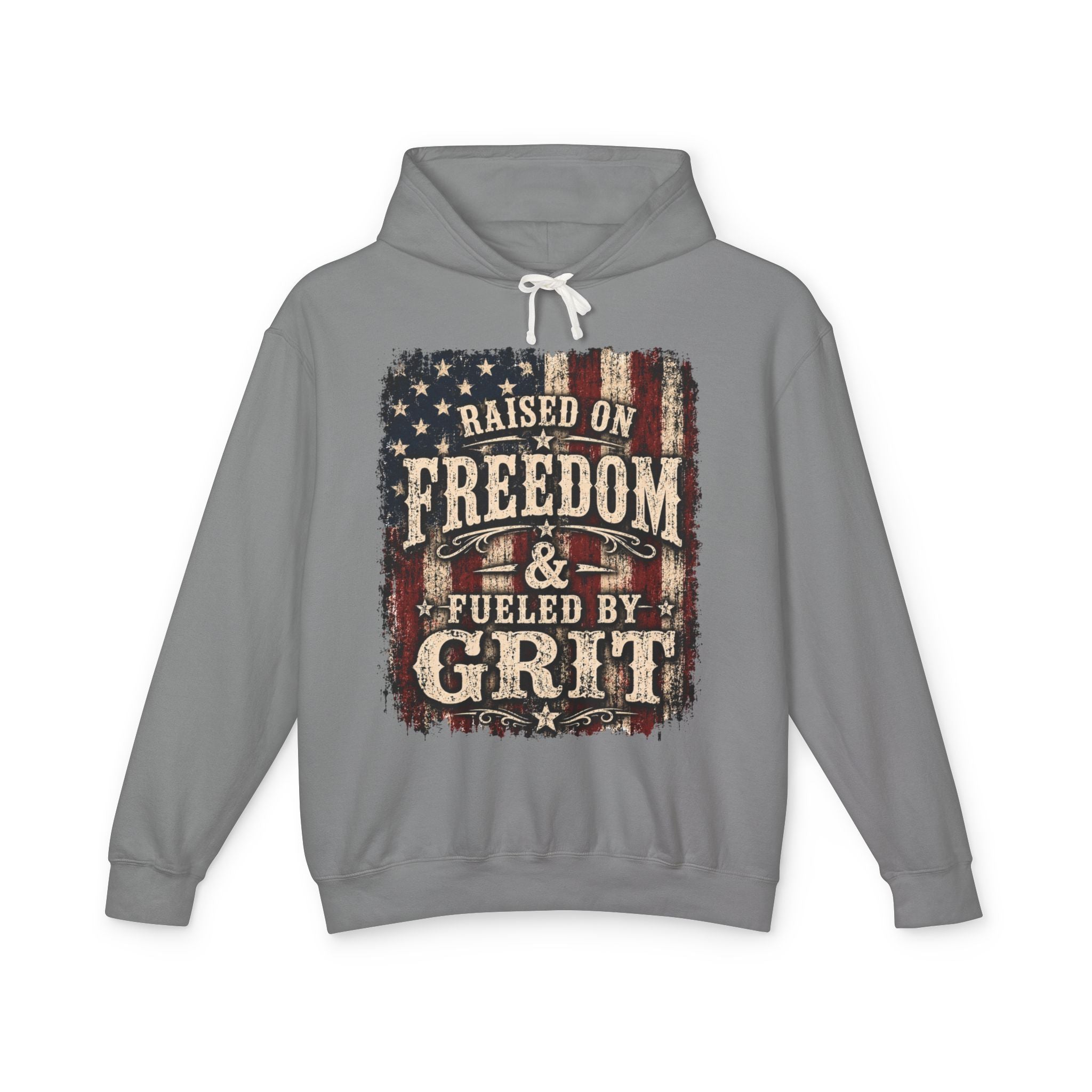 Raised On Freedom & Fueled By Grit Hoodie — Patriotic American Flag Pullover