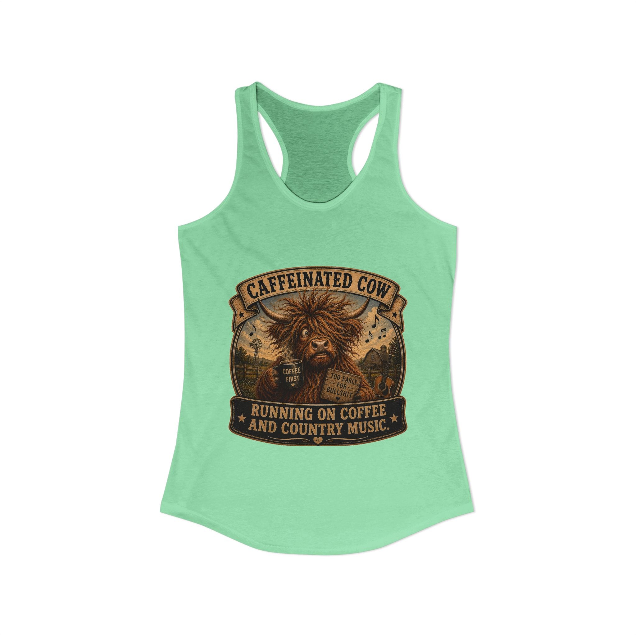 Caffeinated Cow Women's Ideal Racerback Tank