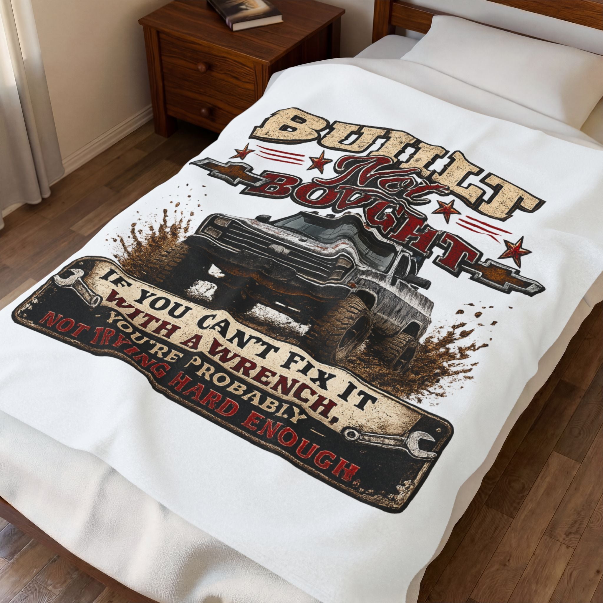 “If You Can't Fix It With A Wrench” Mechanics Gift – Built Not Bought Truck Velveteen Plush Blanket