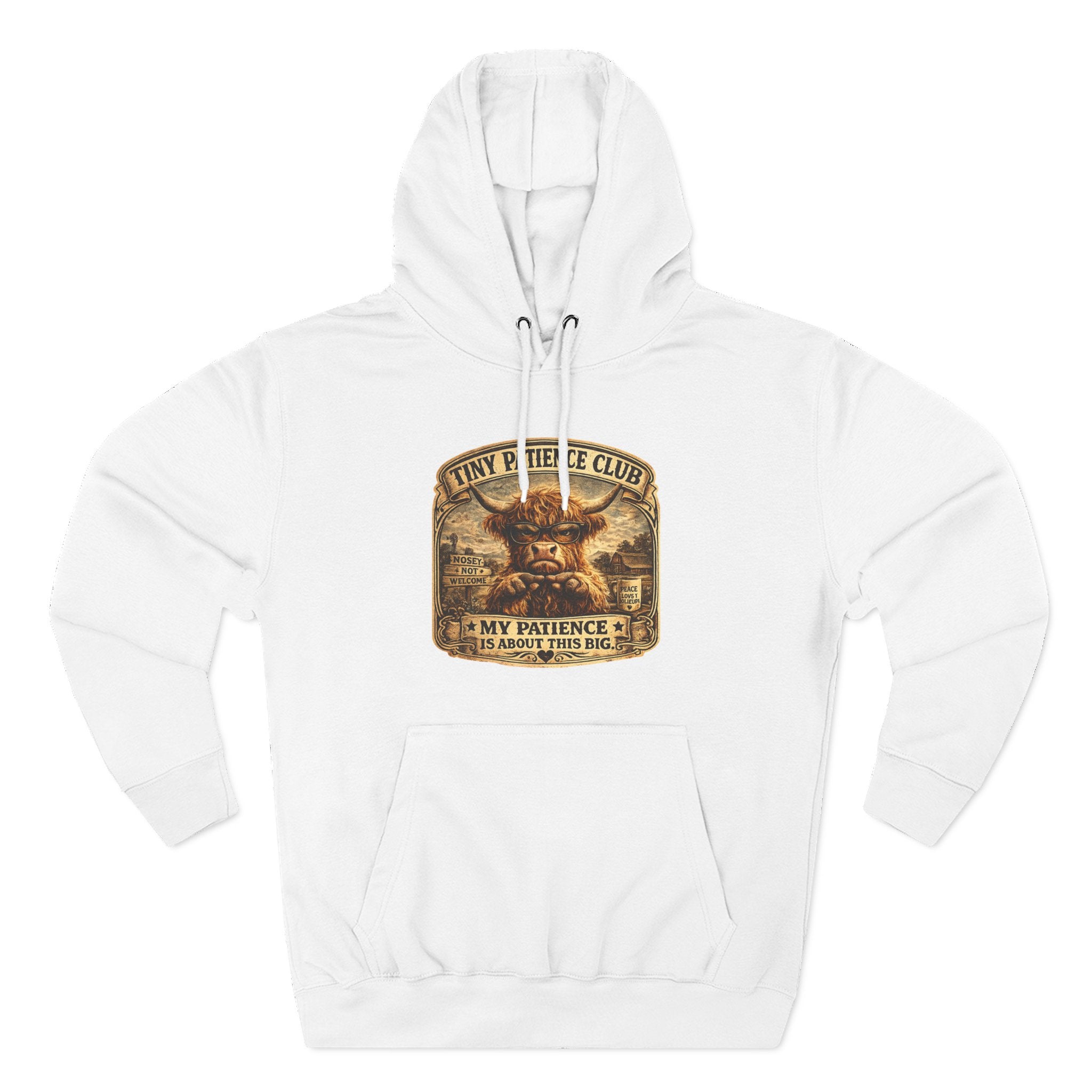 Tiny Patience Club Highland Cow Three-Panel Fleece Hoodie