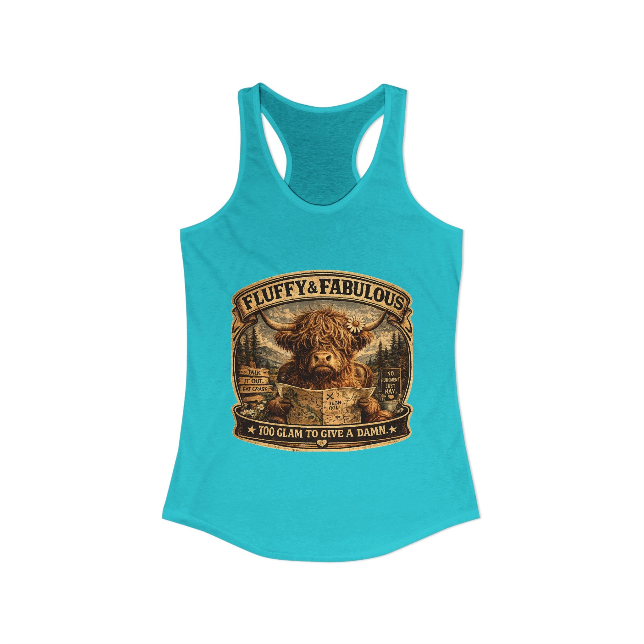 Fluffy & Fabulous Highland Cow Women's Ideal Racerback Tank